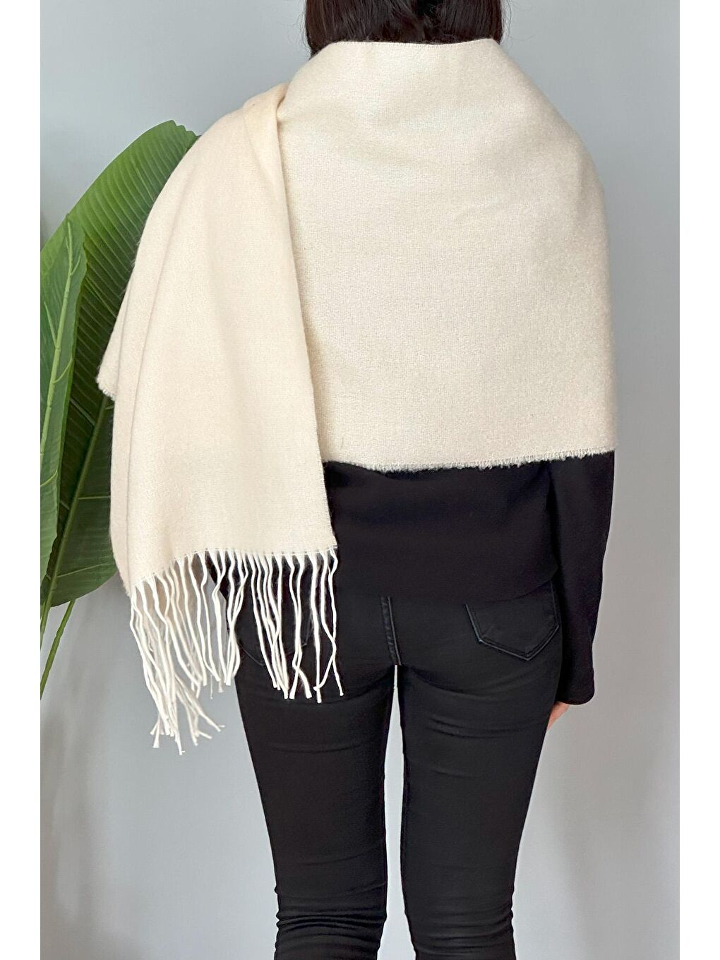 Püsküllü Buklet Atkı Şal 45X200 cm 1285 Bej-2