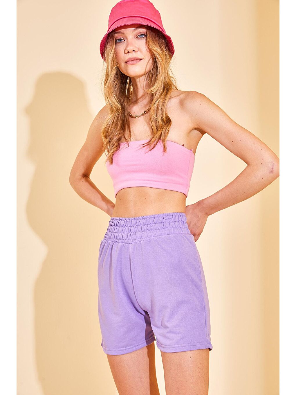 Lila Yüksek Bel Kalın Kemer Şort 2YXK5-46370-26