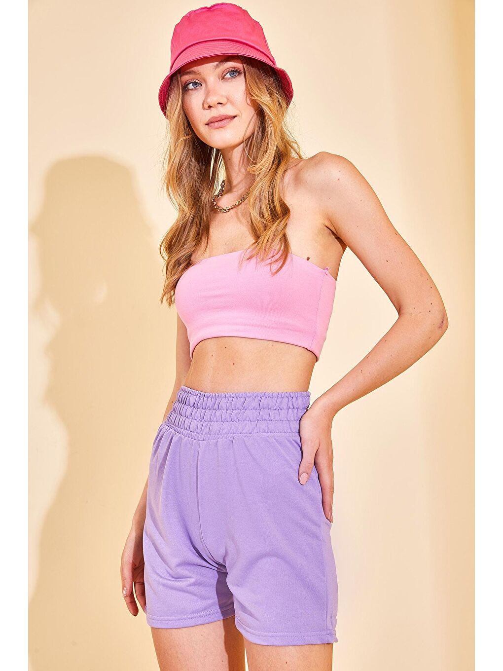 Lila Yüksek Bel Kalın Kemer Şort 2YXK5-46370-26-1