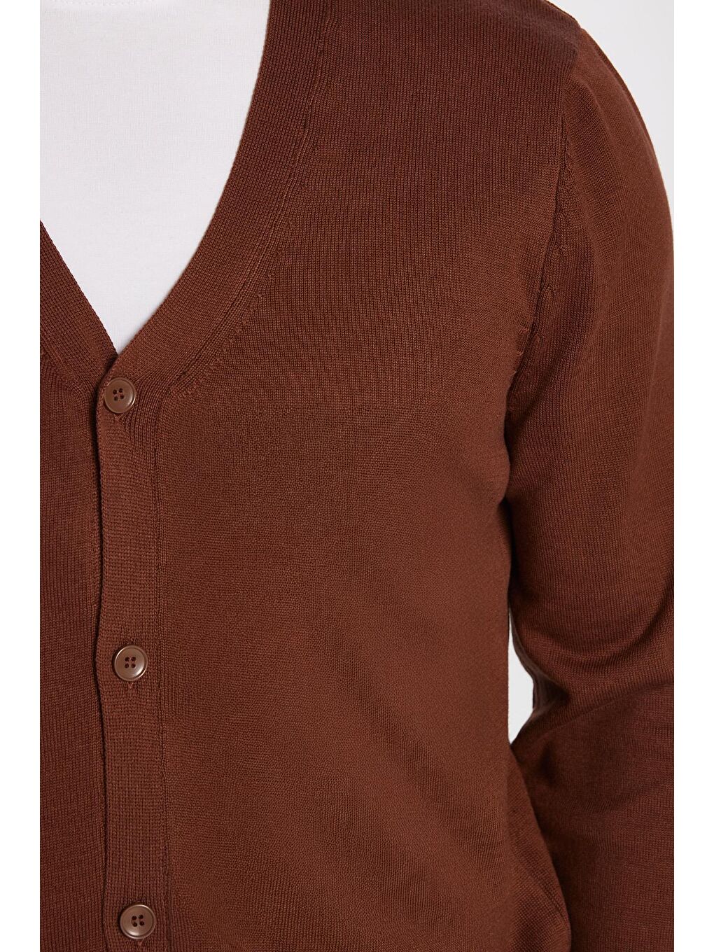 Erkek Standart Fit Normal Kesim Düğmeli Düz Pamuklu Kahverengi Hırka-2