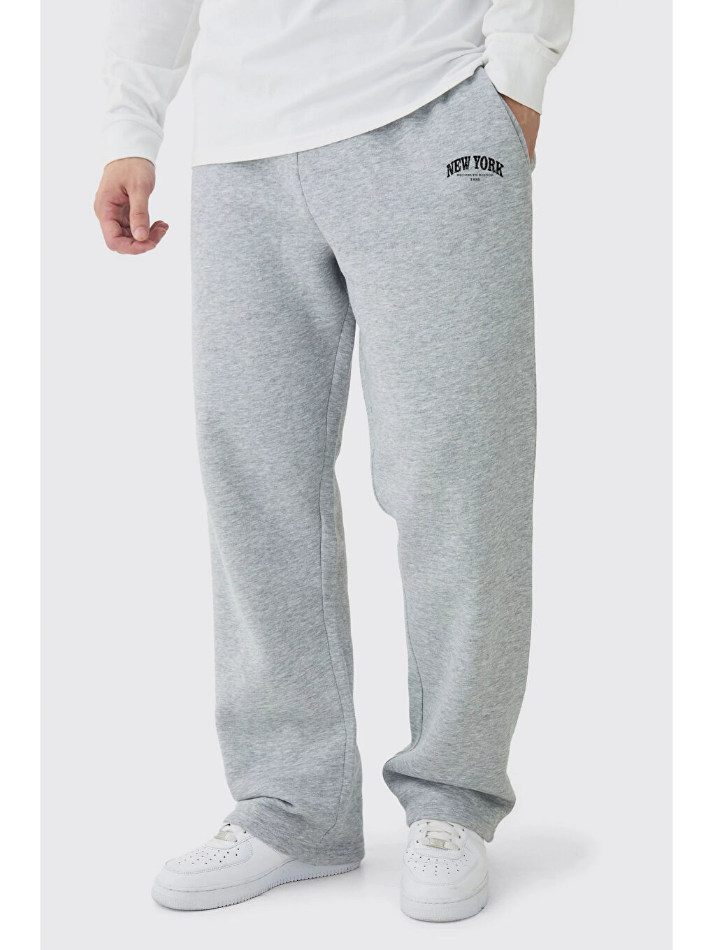 Gri Erkek İçi Polarlı 3 iplik Kalın New York Baskılı Eşofman Altı SPR25EA97