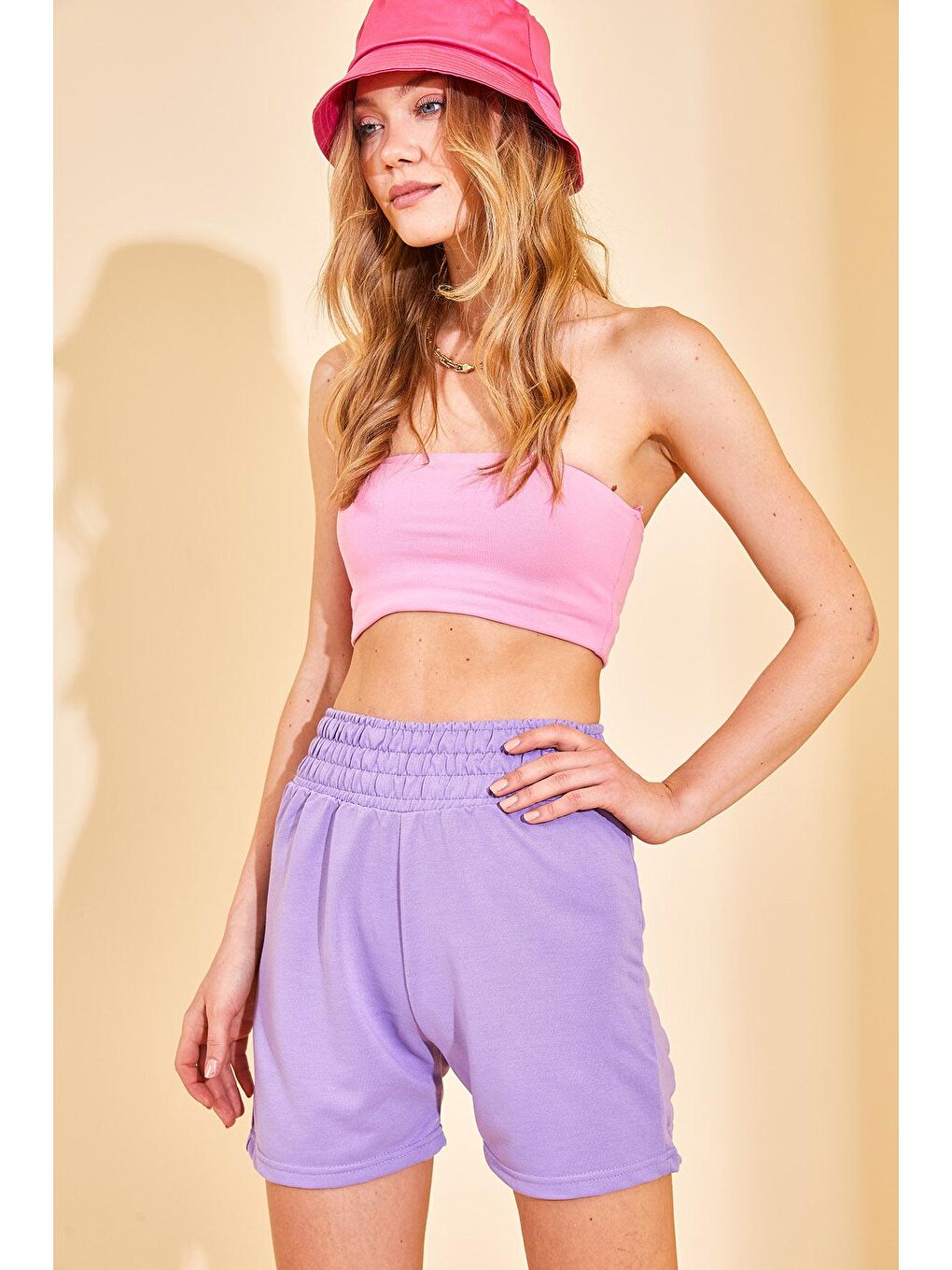 Lila Yüksek Bel Kalın Kemer Şort 2YXK5-46370-26-4