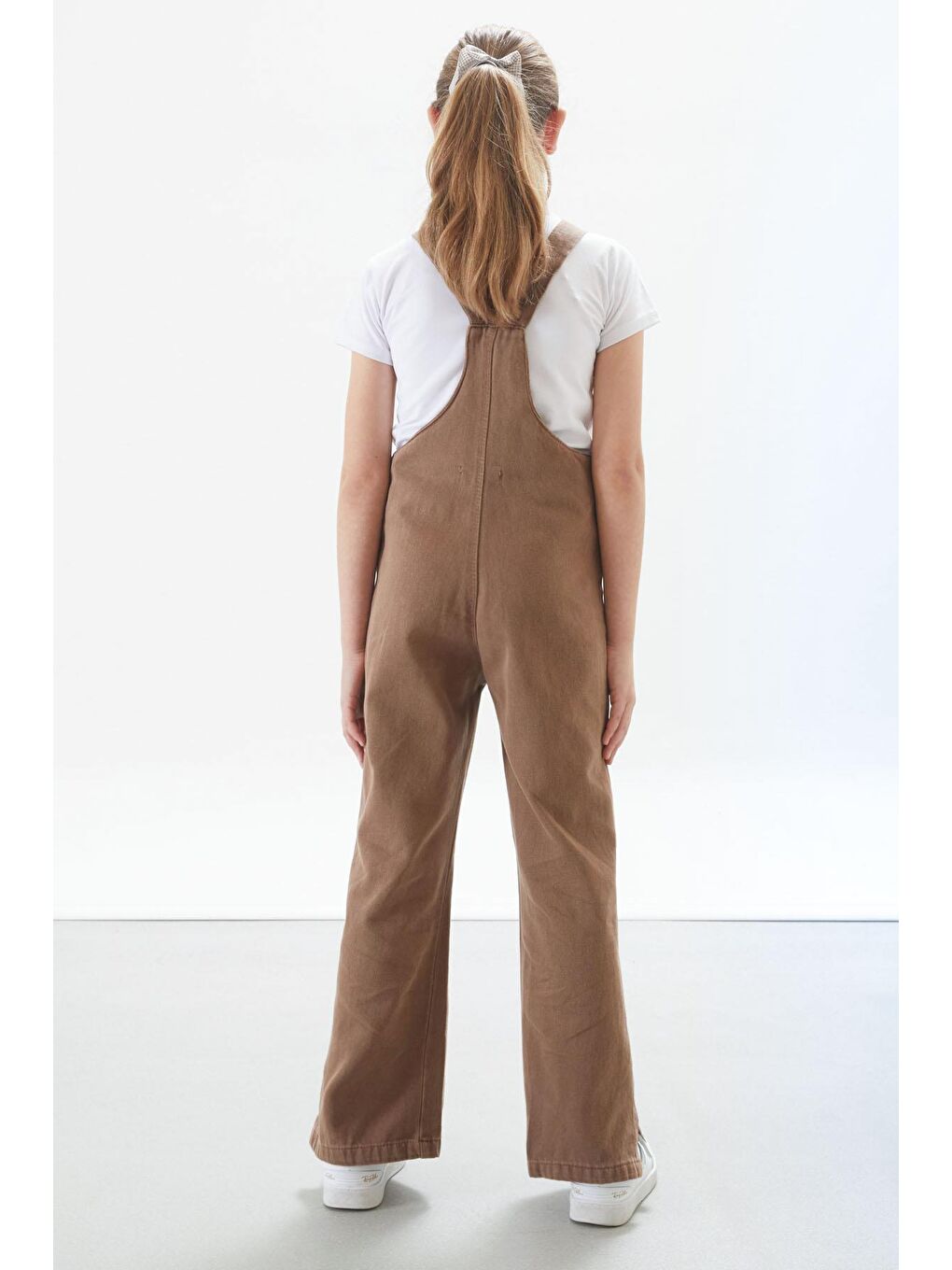 Kahverengi Ayıcık Cepli Yırtmaçlı Kız Çocuk Salopet Tulum 17712-4