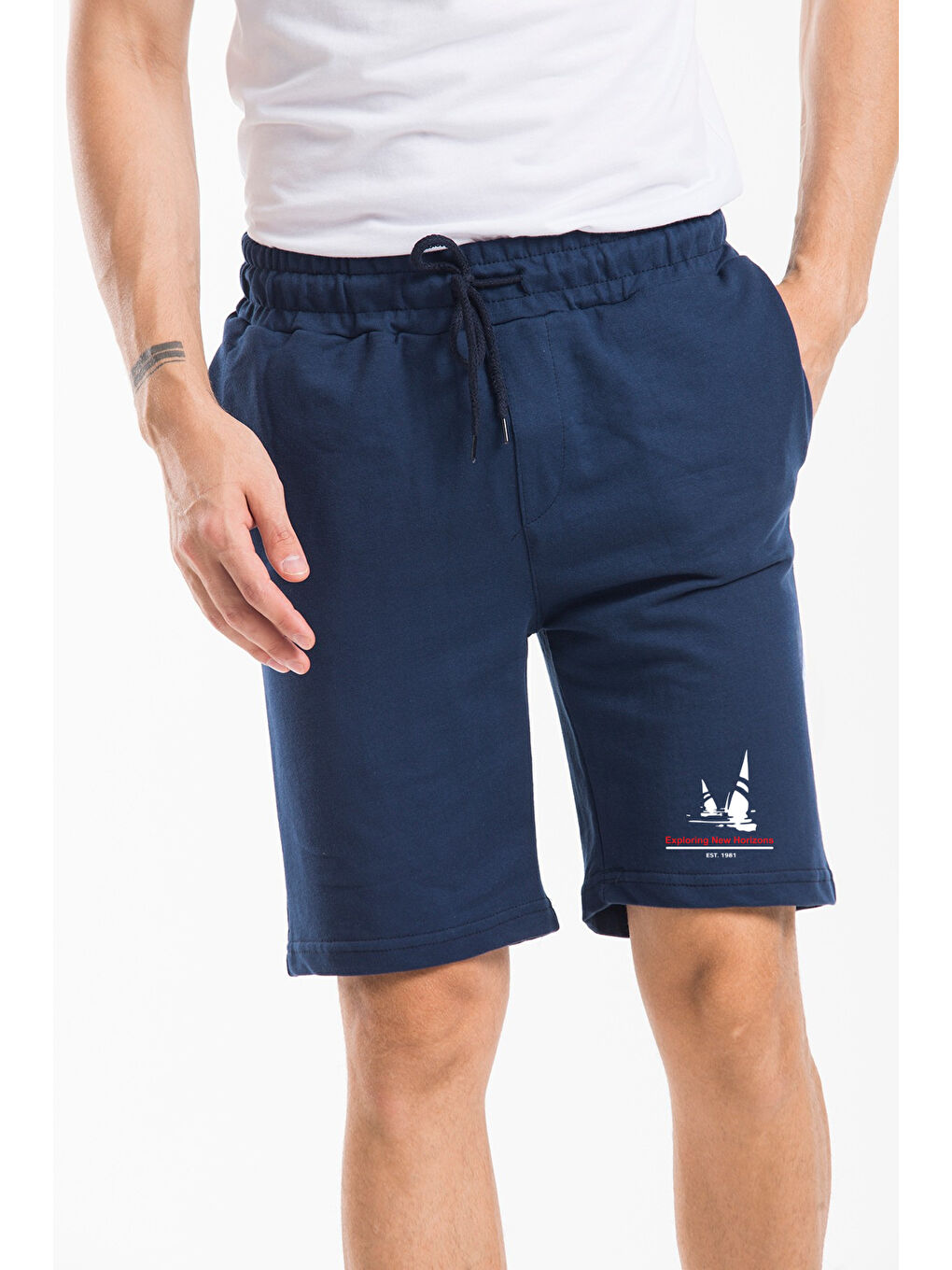 Lacivert Erkek Yelken Baskılı Slim Fit Kalıp Şort SPR25SR083