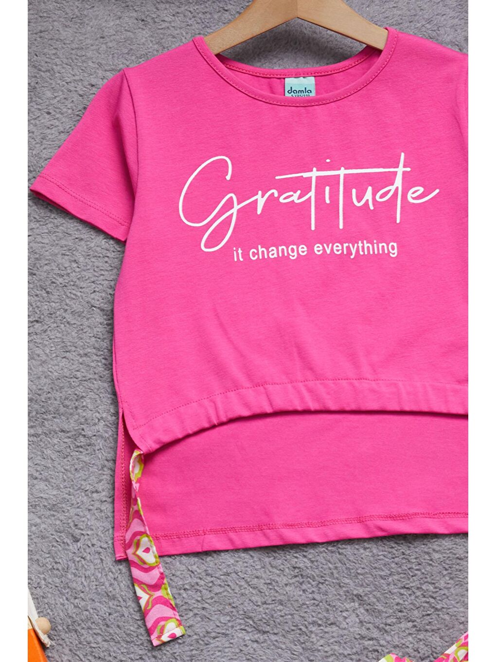 Kız Çocuk Pembe Yazılı Pantolonlu Bluz Takım 15270-3