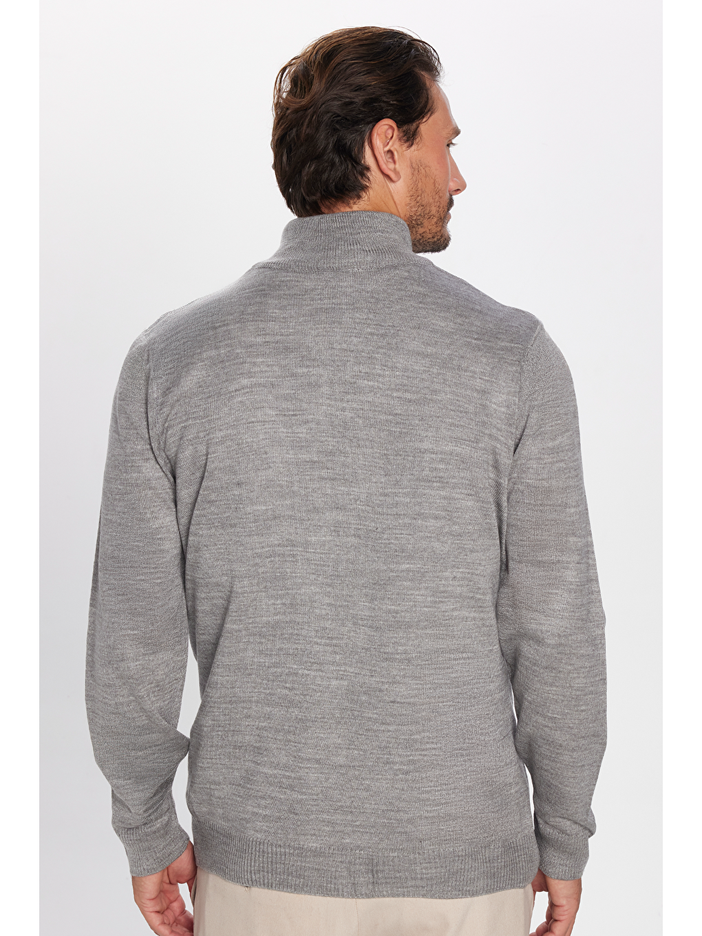 TUDORS Erkek Slim Fit Dar Kesim Gri Dik Yaka Fermuarlı Düz Hırka - 4