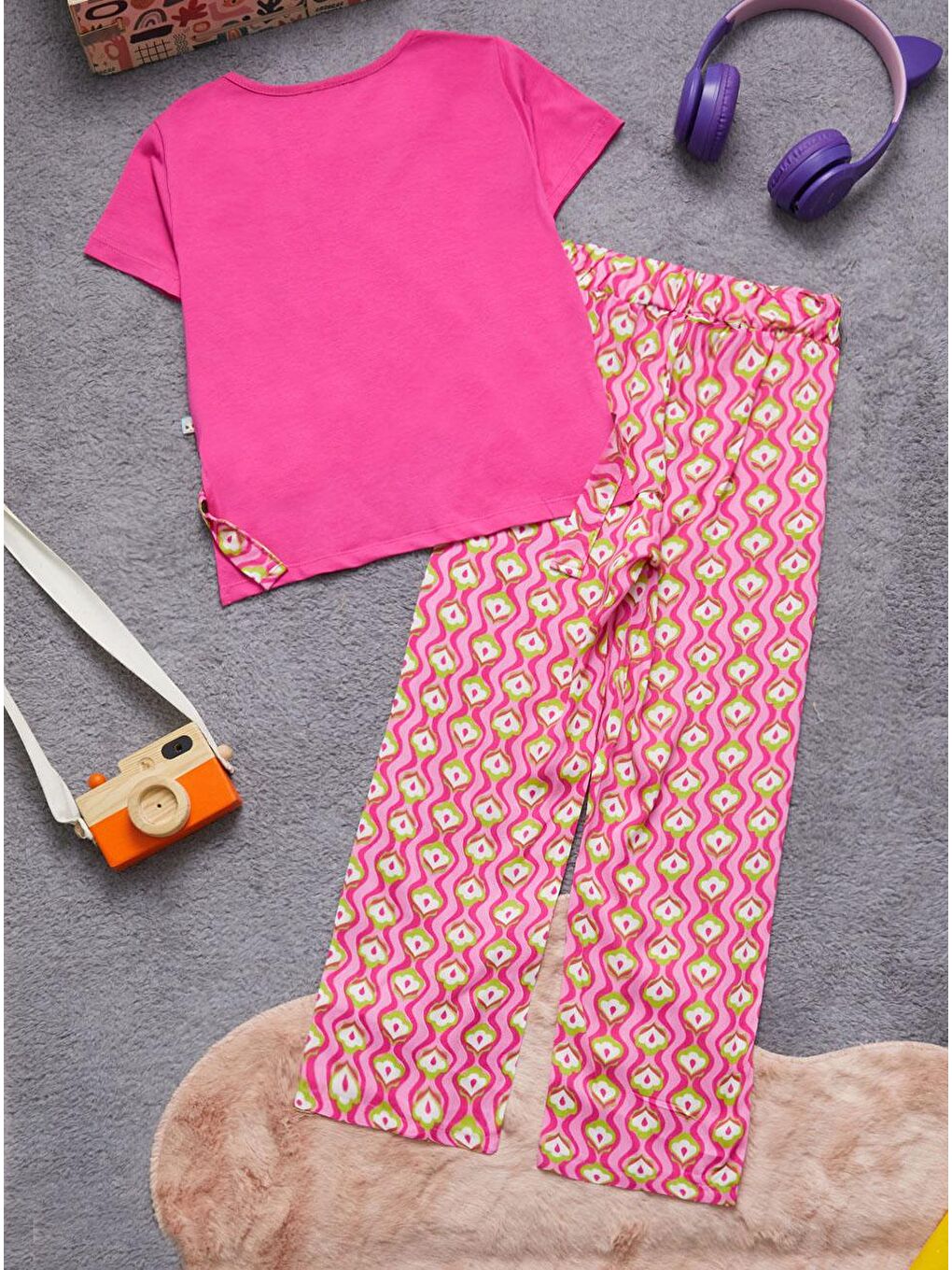 Kız Çocuk Pembe Yazılı Pantolonlu Bluz Takım 15270-4
