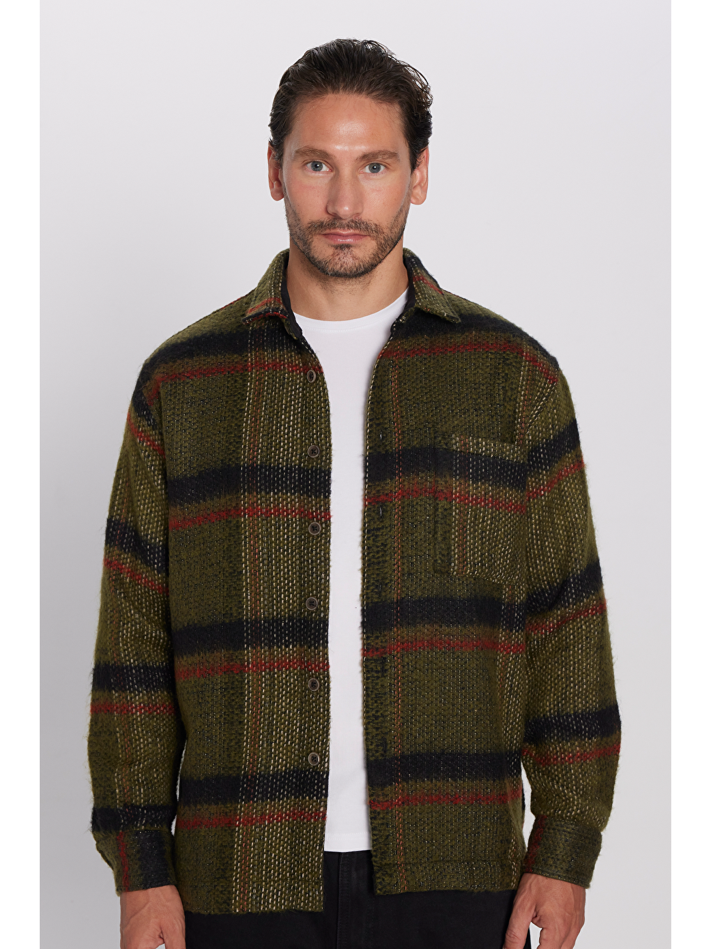 Karışık Erkek Relax Fit Rahat Kesim Tek Cepli Kareli Kışlık Oduncu Gömlek-2