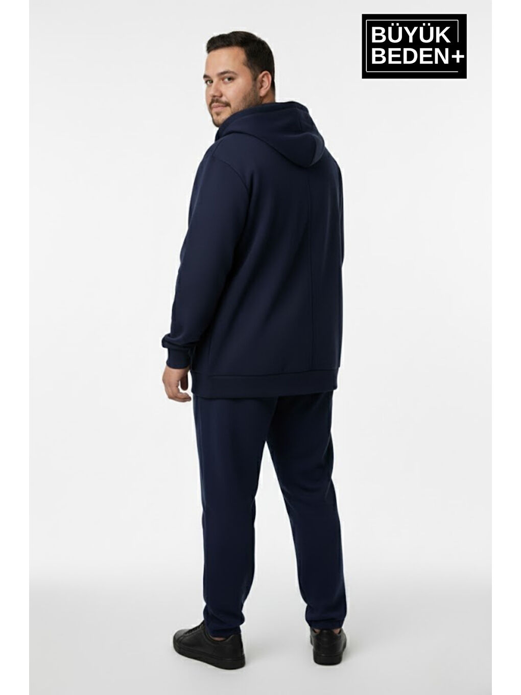 Lacivert Erkek Büyük Beden Fermuarlı Kapüşonlu New York Baskılı ince Sweatshirt Hırka SPR26BHR923-3