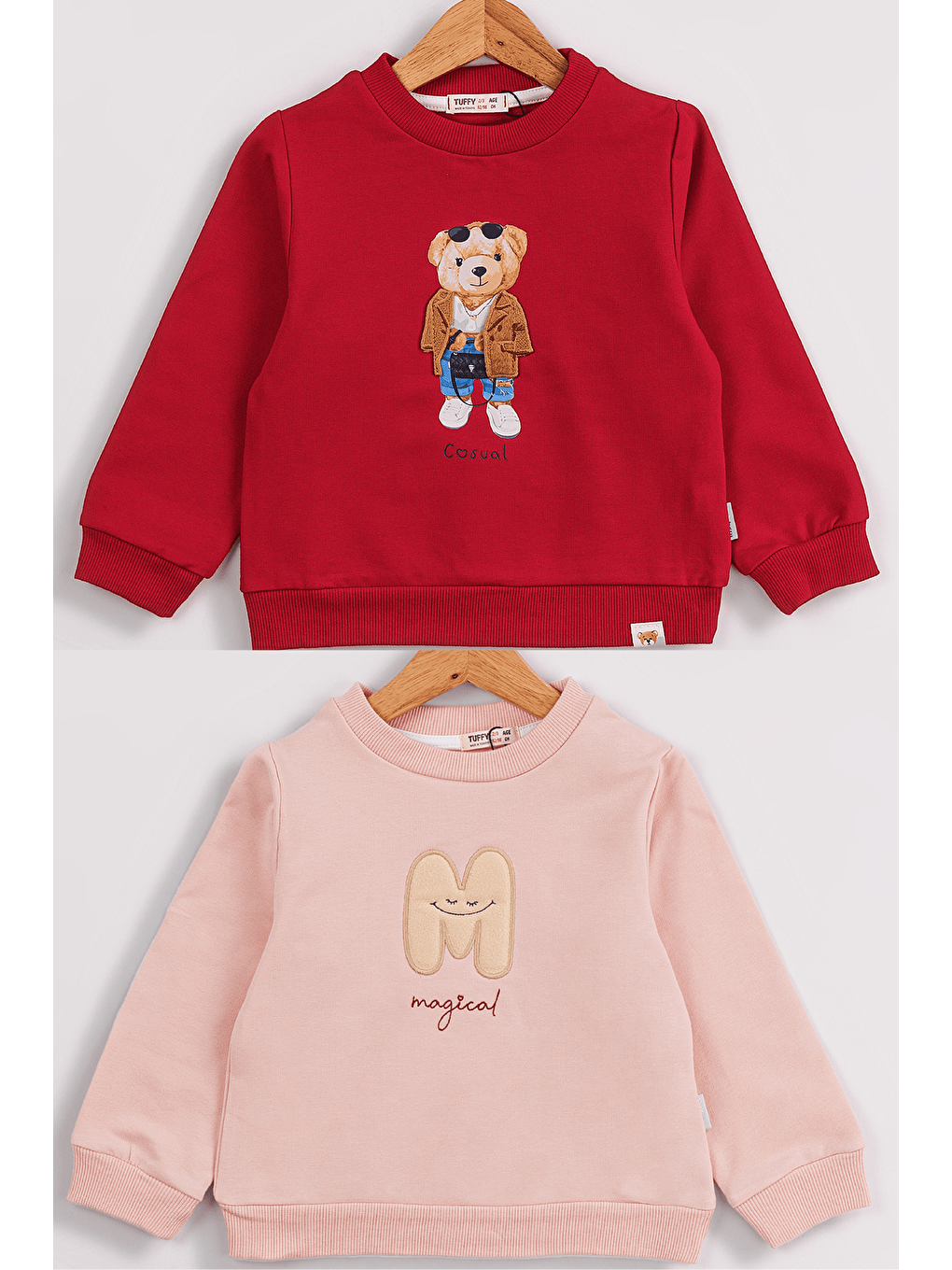 MİSSTUFFY Kırmızı Kız Çocuk 2'li Paket Basic Sweatshirt