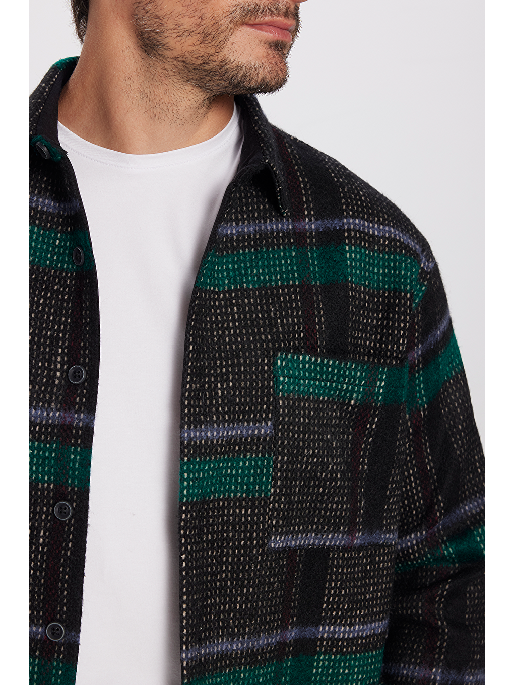 Karışık Erkek Relax Fit Rahat Kesim Tek Cepli Kareli Kışlık Oduncu Gömlek