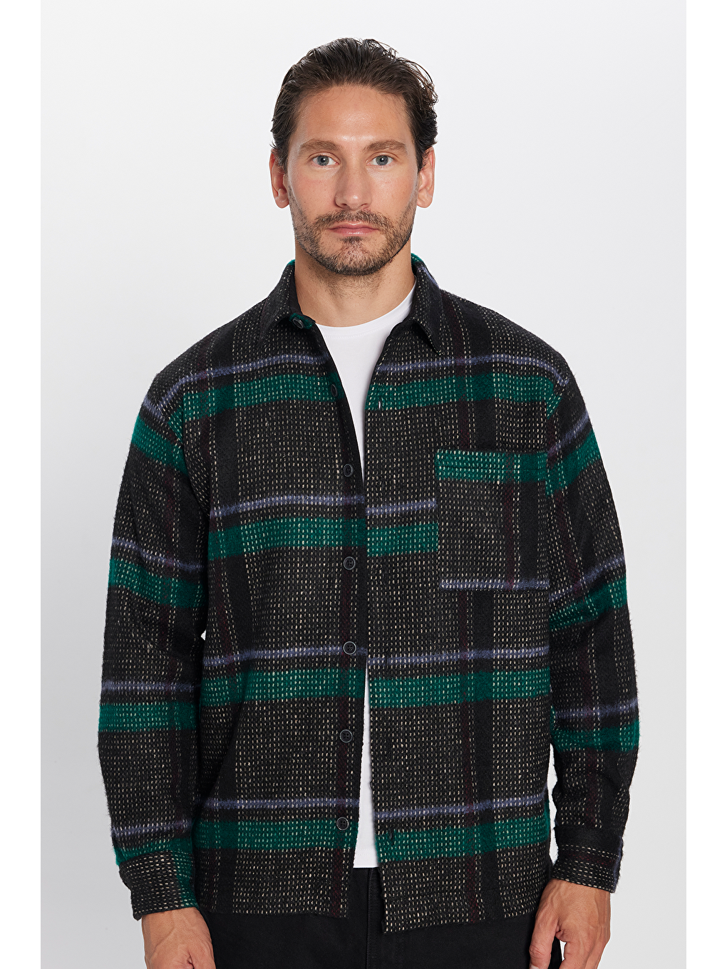 Karışık Erkek Relax Fit Rahat Kesim Tek Cepli Kareli Kışlık Oduncu Gömlek-1