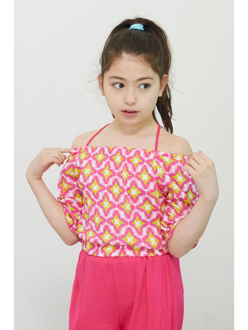 Pembe Desenli Bluz ve Pantolonlu Kız Takım 15390-2