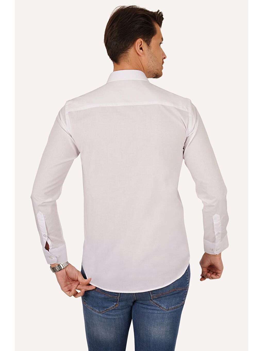 Etikmen Kolay Ütülenebilir Dakron Düz Beyaz Slimfit Erkek Gömlek - 6