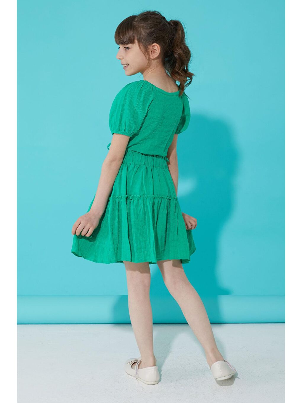 Yeşil Etekli Askılı Bluzlu Kız Çocuk Takım 15342-4