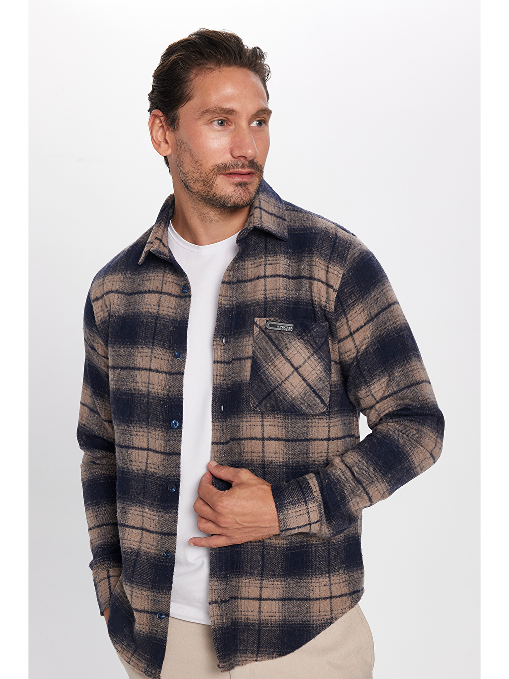 Karışık Erkek Slim Fit Dar Kesim Oduncu Tek Cep Kareli Kışlık Gömlek