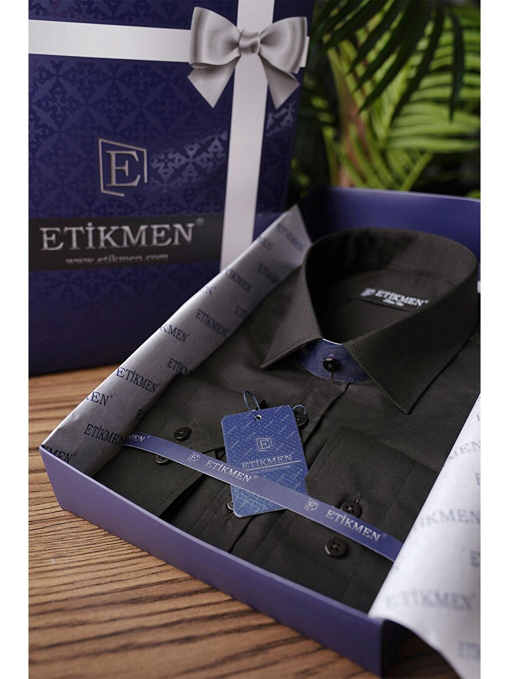 Kolay Ütülenebilir Dakron Düz Siyah Slimfit Erkek Gömlek-3