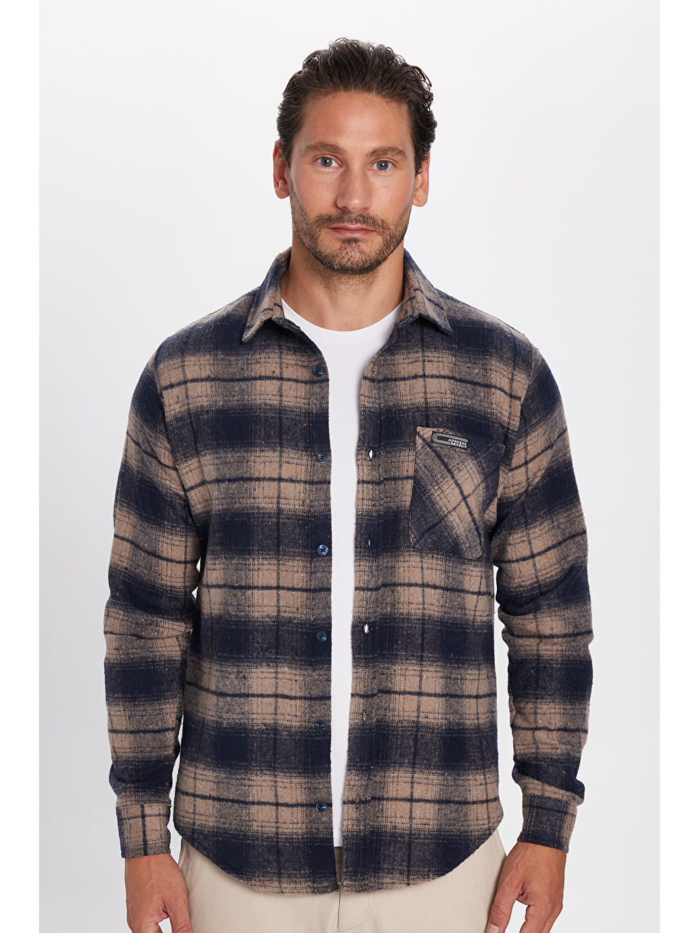 Karışık Erkek Slim Fit Dar Kesim Oduncu Tek Cep Kareli Kışlık Gömlek-3