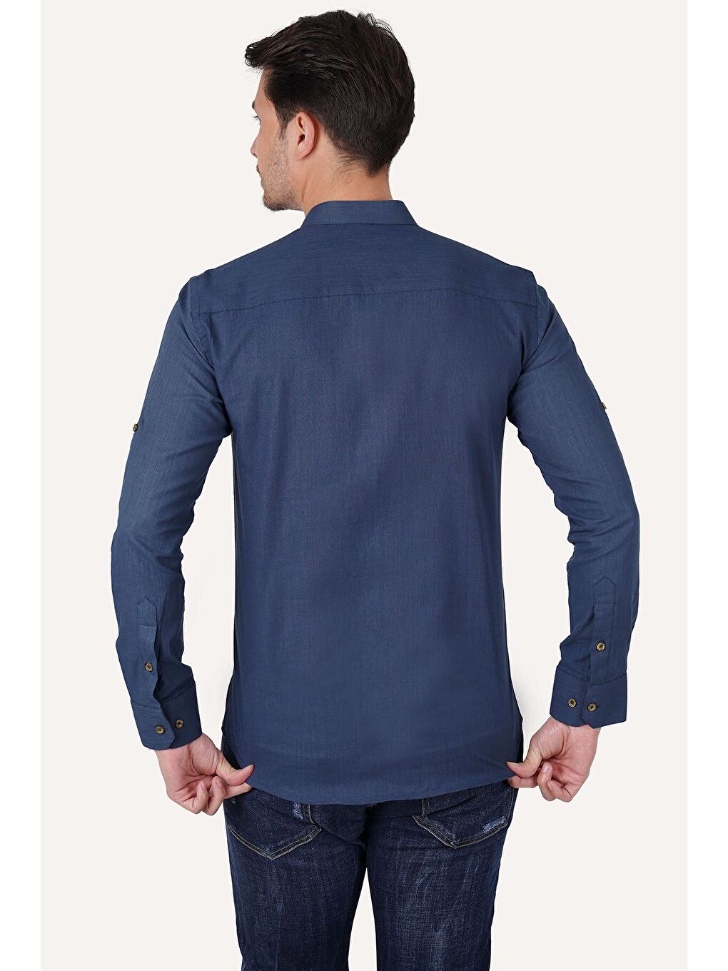 Etikmen Hakim Yaka Indigo Mavisi Keten Slimfit Erkek Gömlek - 6