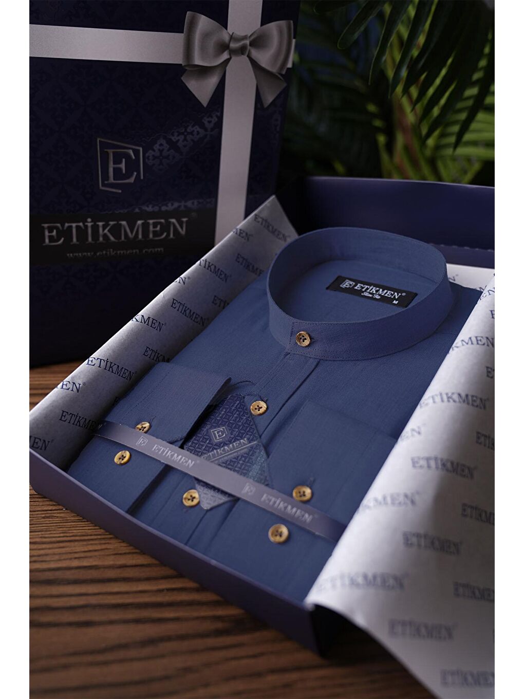 Etikmen Hakim Yaka Indigo Mavisi Keten Slimfit Erkek Gömlek - 3