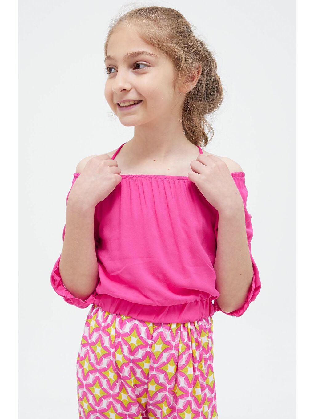 Pembe Askılı Bluzlu Pantolonlu Kız Çocuk Takım 15410-1