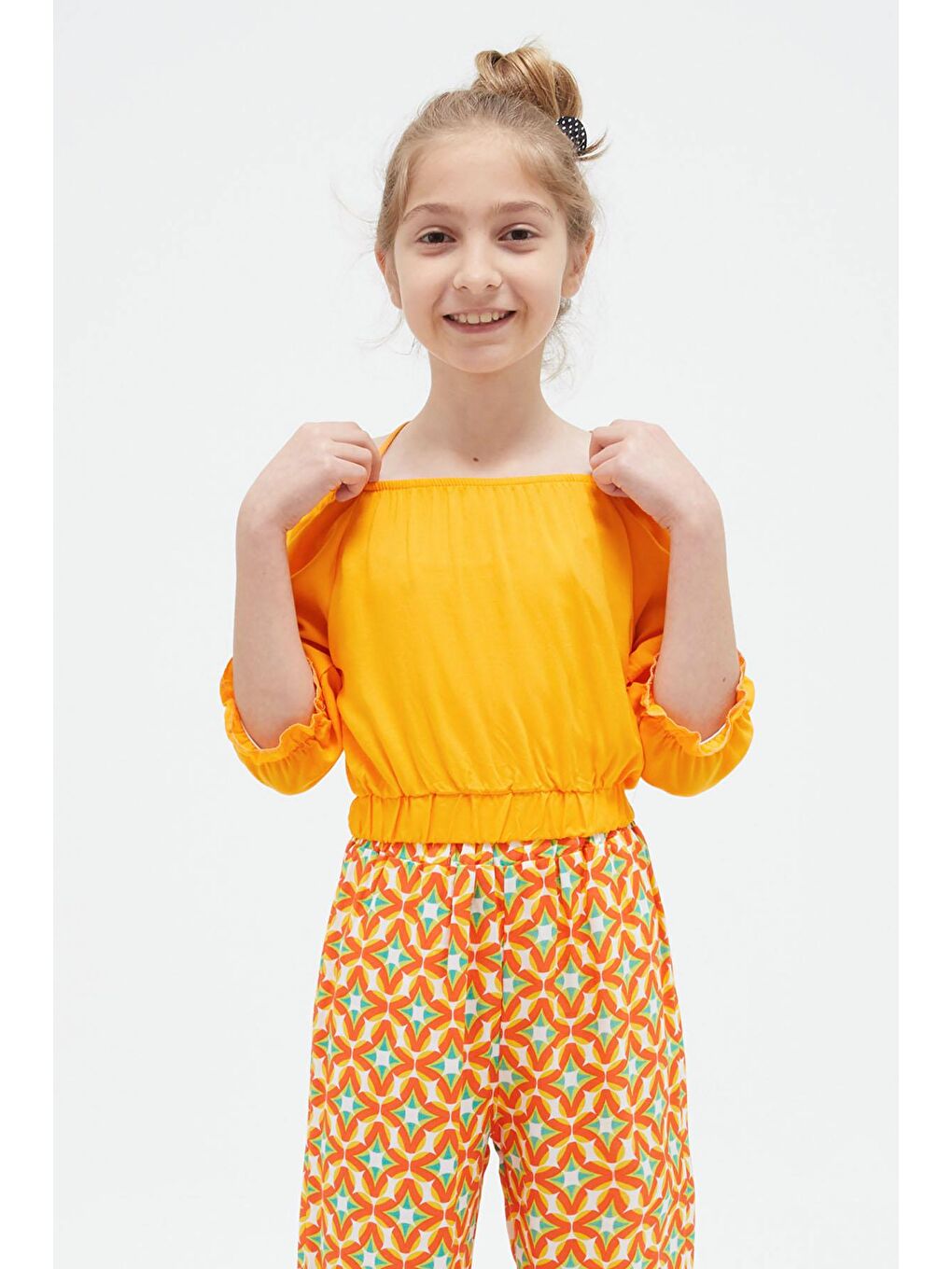 Turuncu Askılı Bluzlu Pantolonlu Kız Çocuk Takım 15409-1