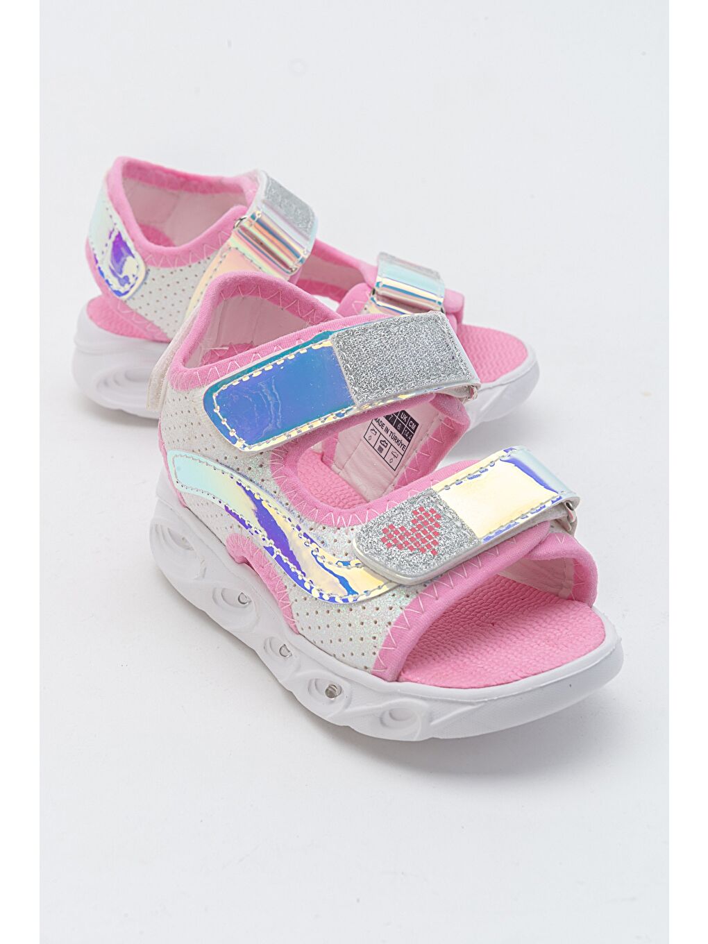 Kız Çocuk Beyaz-Pembe Işıklı Anatomik Hafif Günlük Sandalet