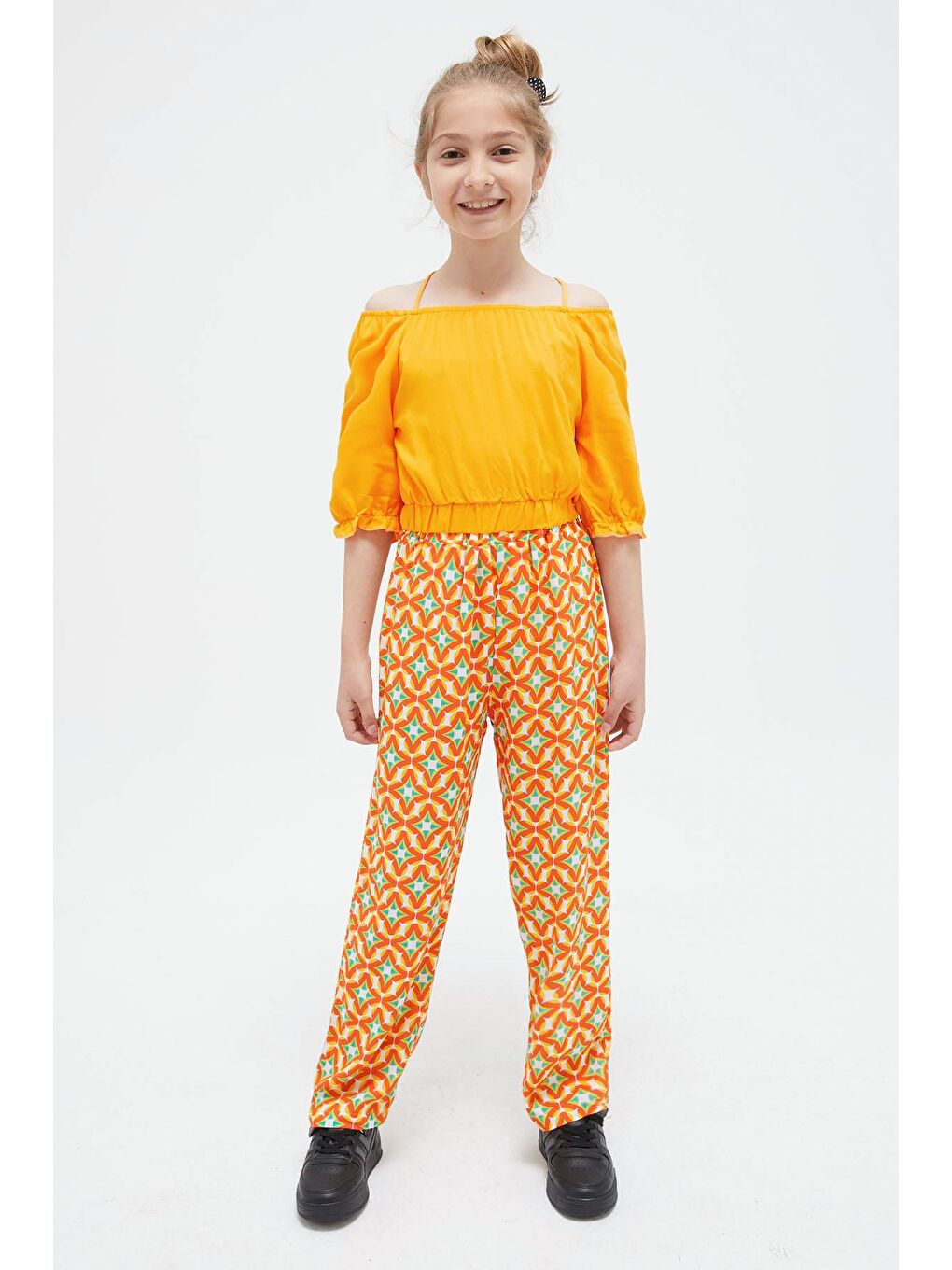 Turuncu Askılı Bluzlu Pantolonlu Kız Çocuk Takım 15409-3