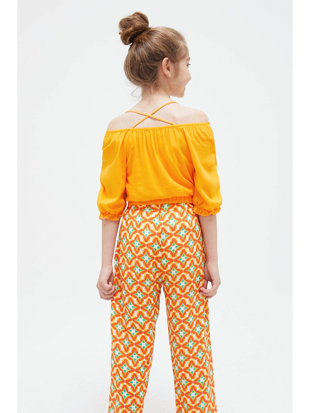 Turuncu Askılı Bluzlu Pantolonlu Kız Çocuk Takım 15409-4