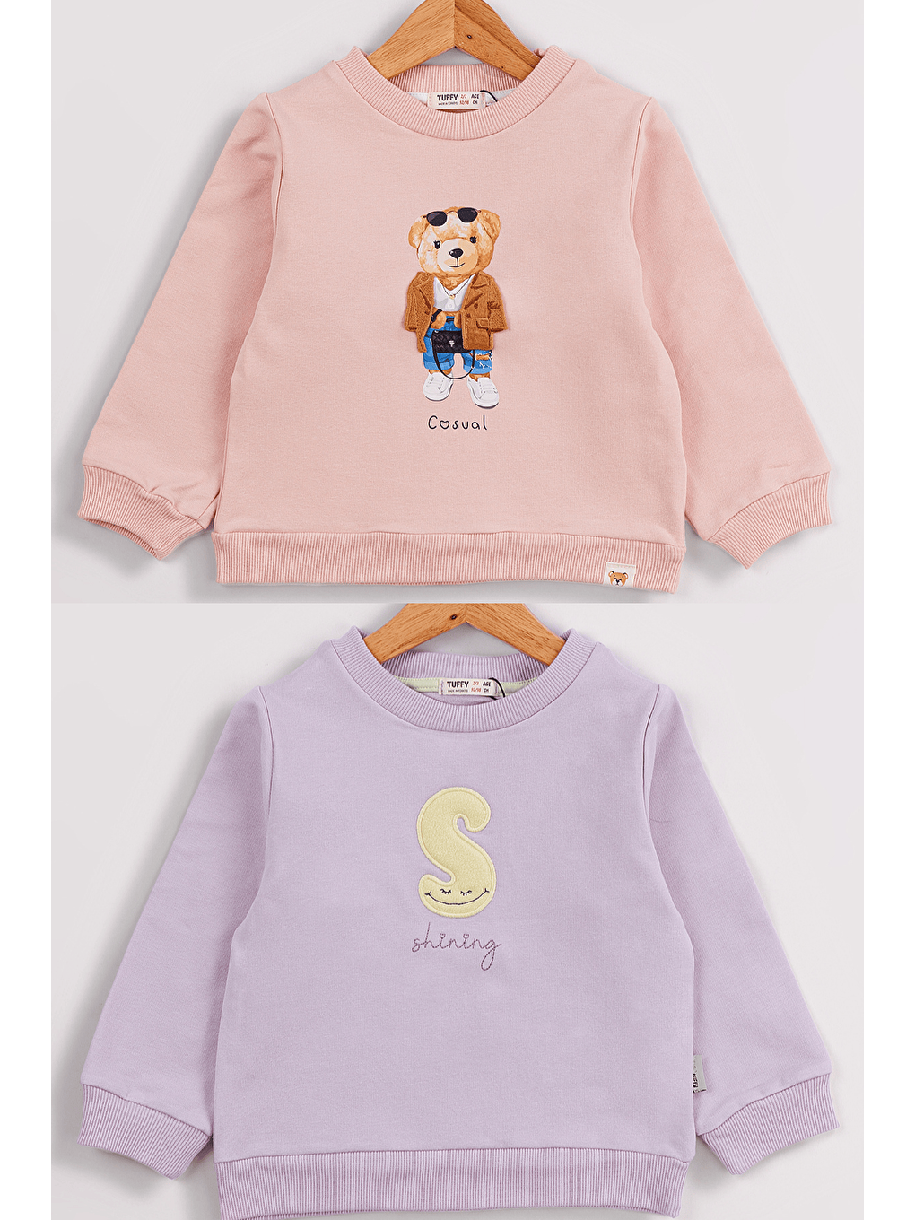 Pembe Kız Çocuk 2'li Paket Basic Sweatshirt-7