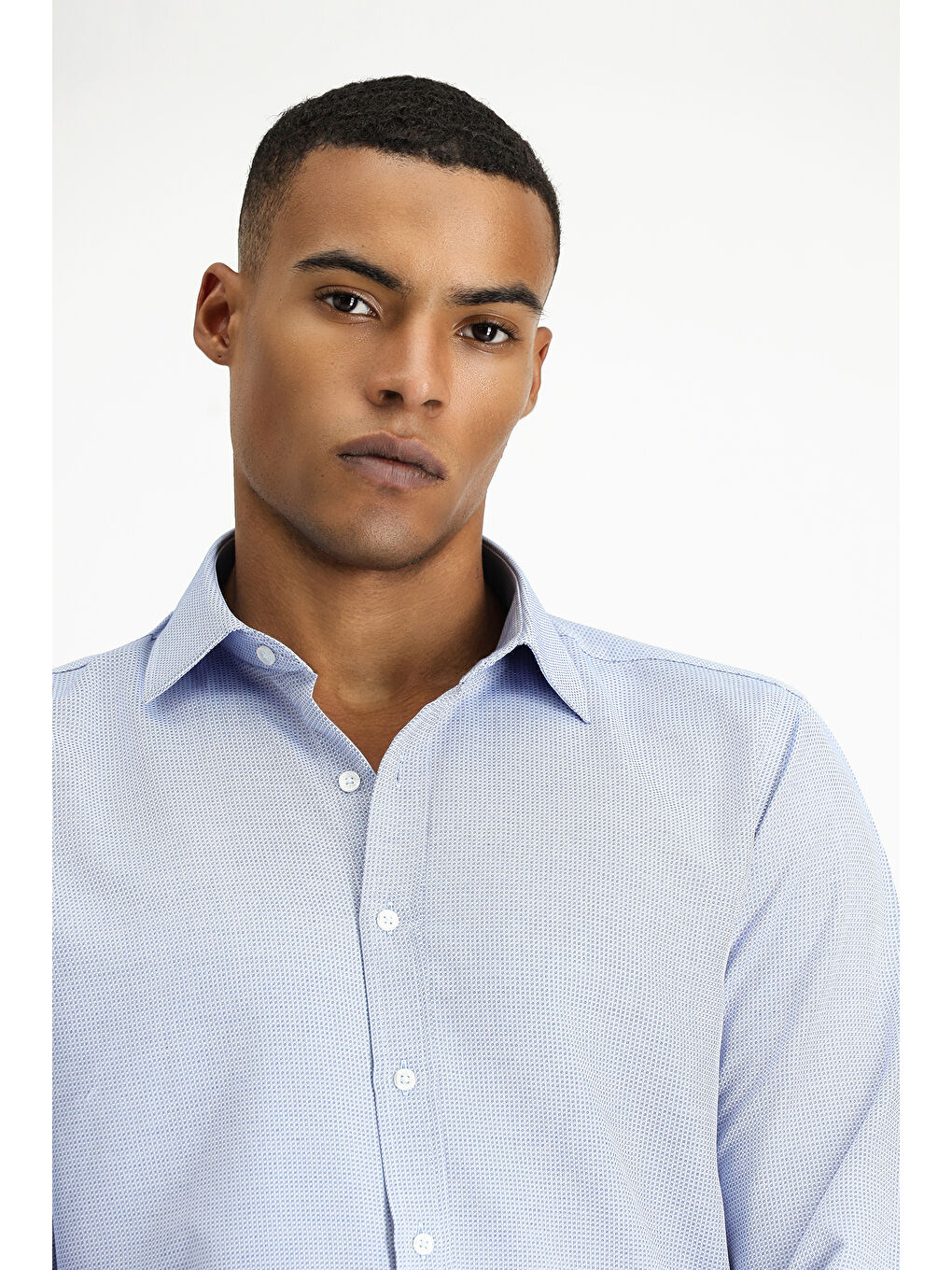 Mavi Uzun Kol Slim Fit Dar Kesim Klasik Desenli Pamuklu Kolay Ütülenebilir Gömlek-2