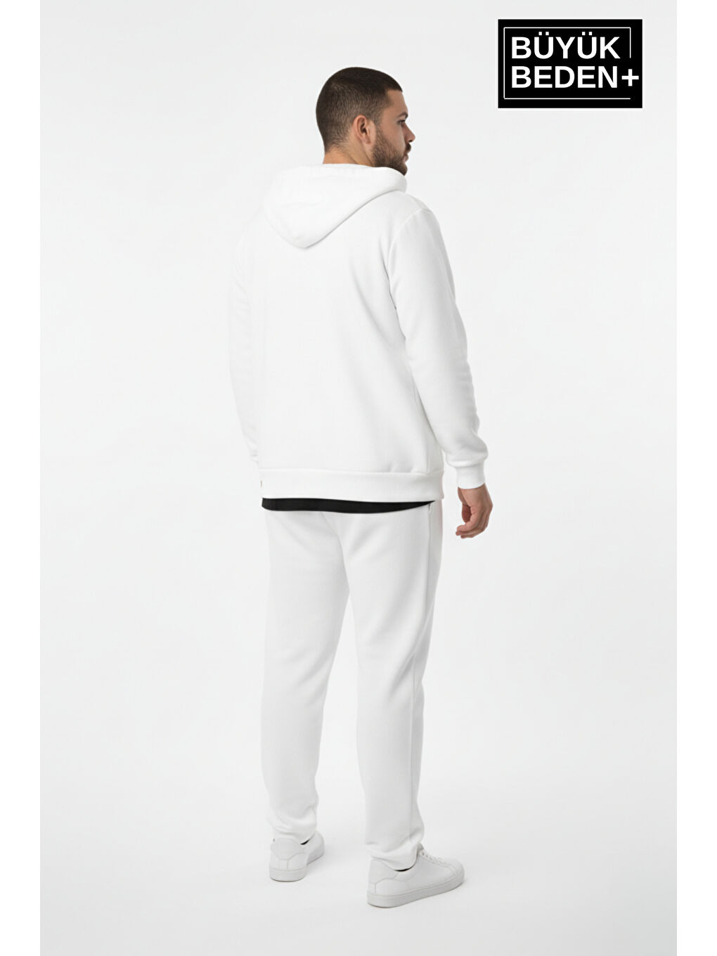 Ekru Erkek Büyük Beden Fermuarlı Kapüşonlu New York Baskılı ince Sweatshirt Hırka SPR26BHR923-2