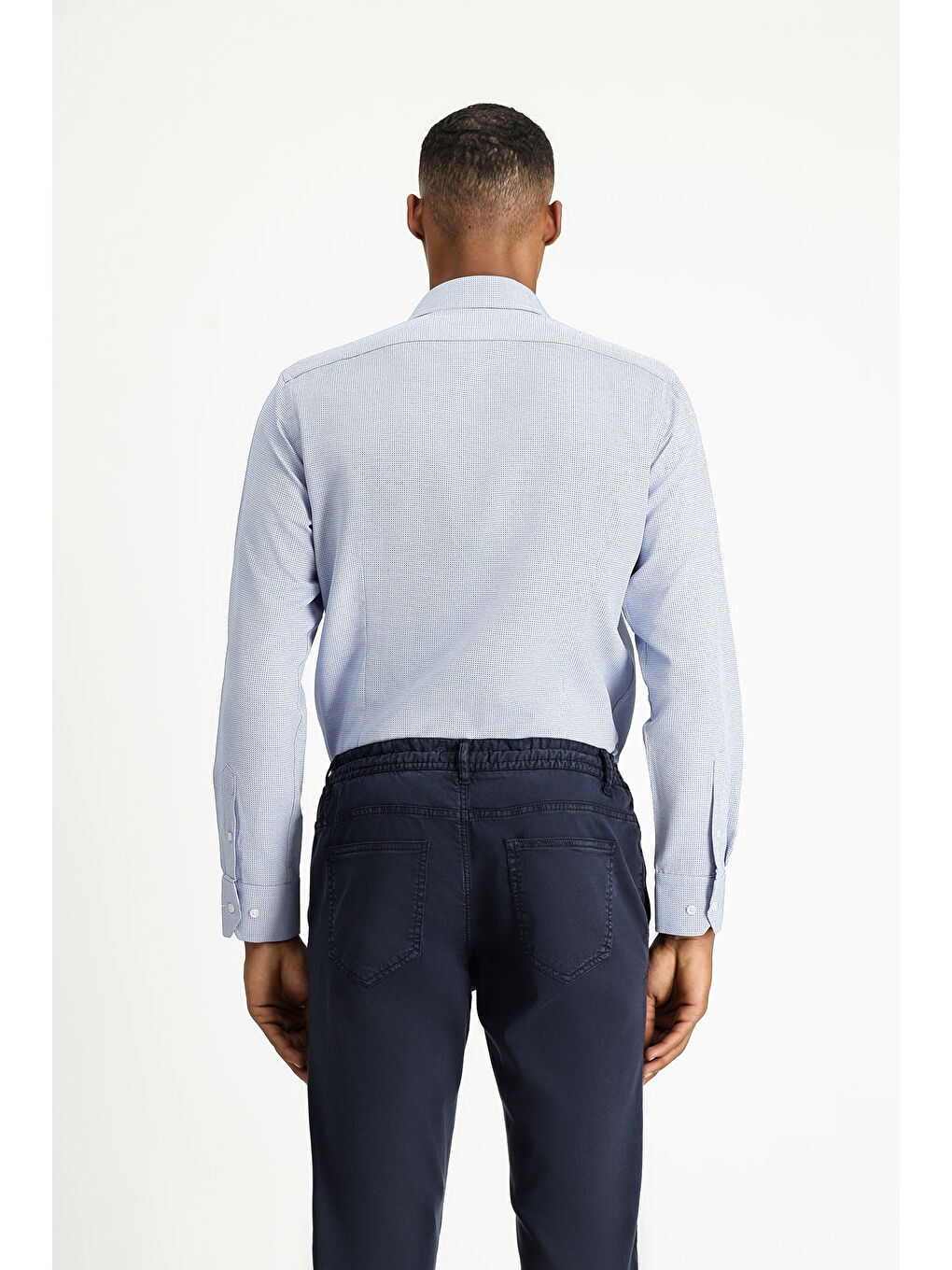 Mavi Uzun Kol Slim Fit Dar Kesim Klasik Desenli Pamuklu Kolay Ütülenebilir Gömlek-3