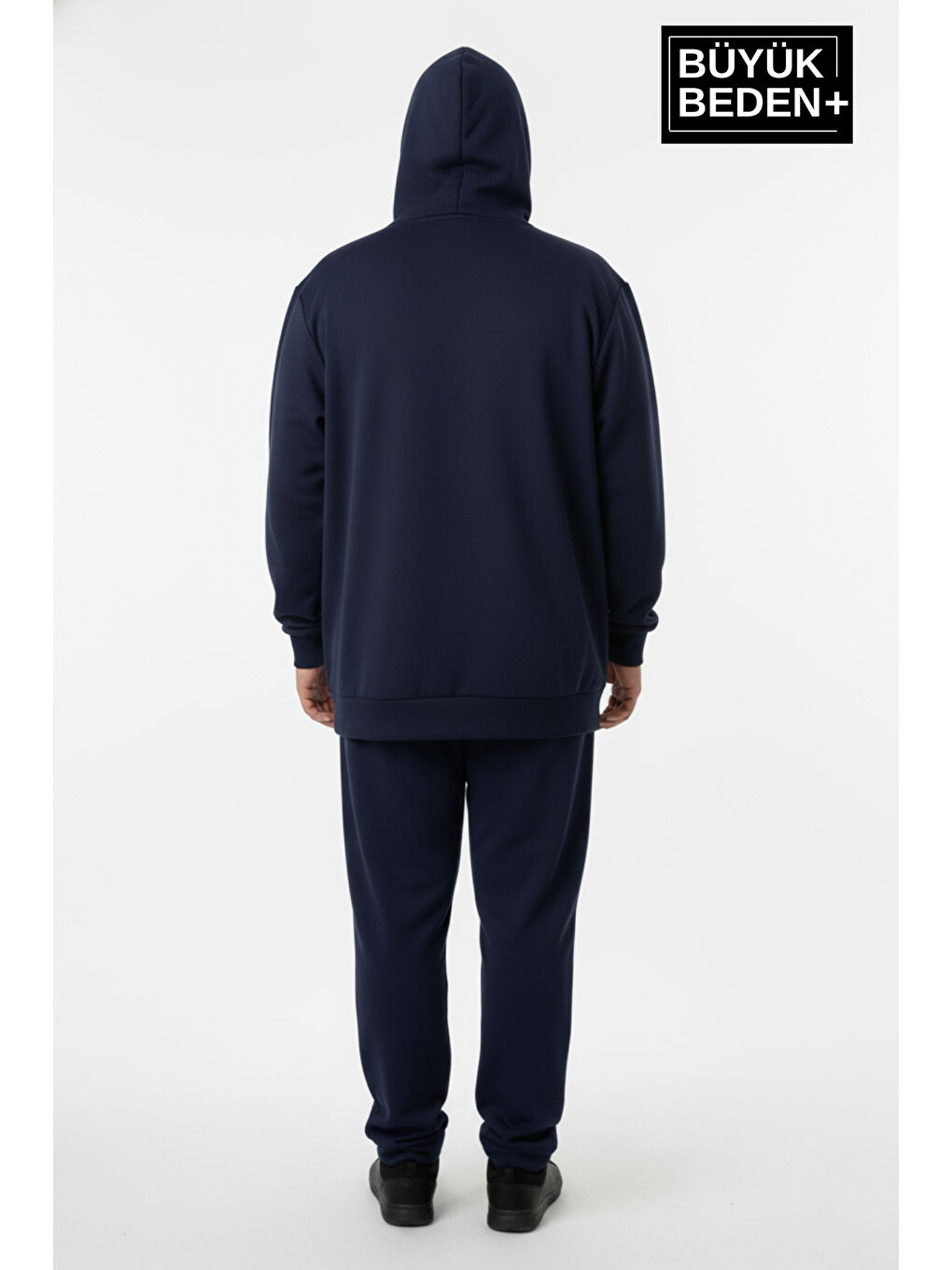 Lacivert Erkek Büyük Beden Kapüşonlu Fermuarlı N Baskılı ince Sweatshirt Hırka SPR26BHR922-3