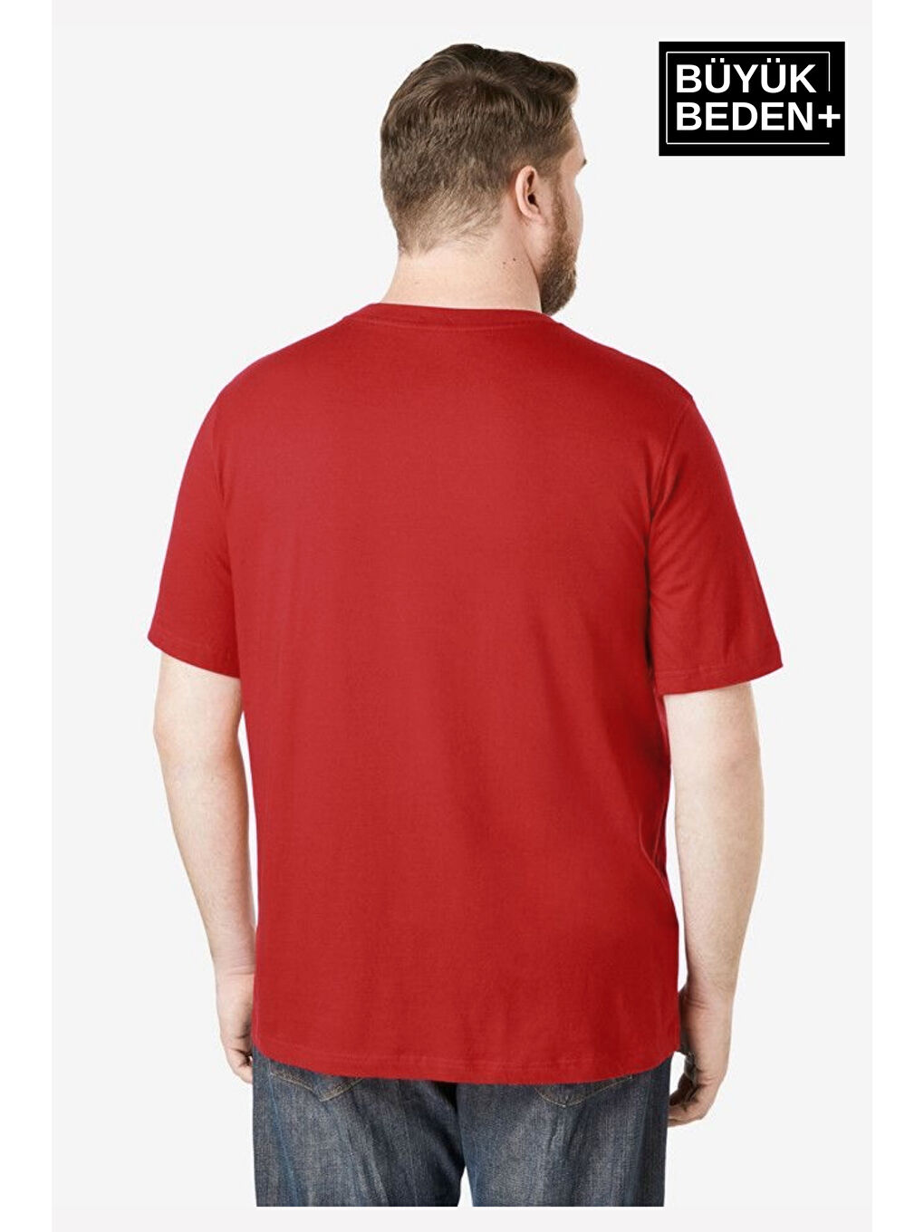 Kırmızı Erkek  La Vie Est Belle Baskılı Bisiklet Yaka Büyük Beden Tişört SPR25BT910-1