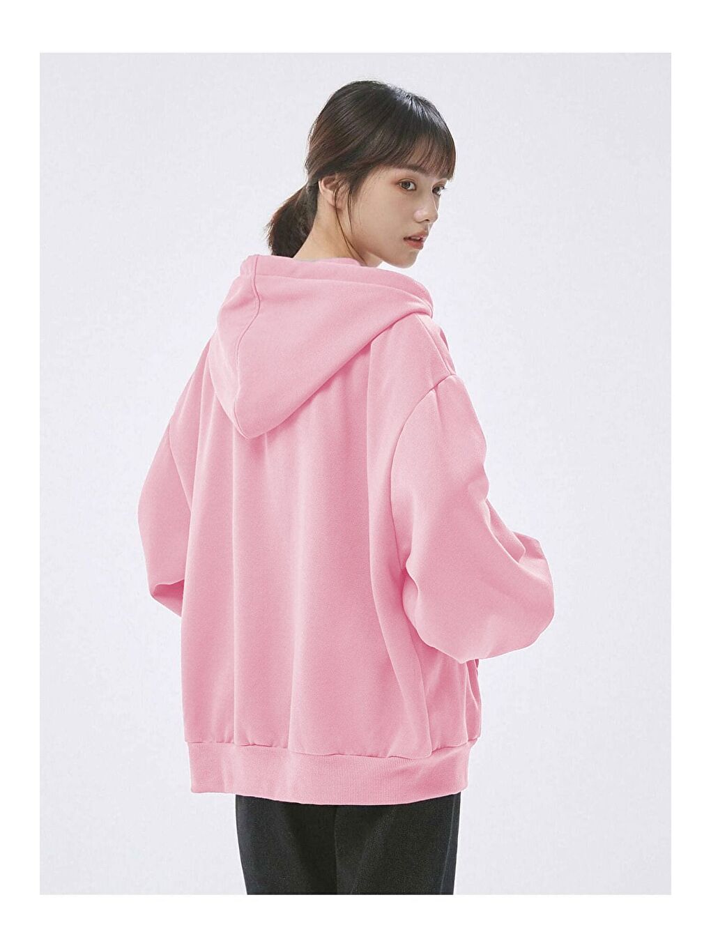 Kadın Pembe Kapüşon Detay Fermuarlı Hırka-1