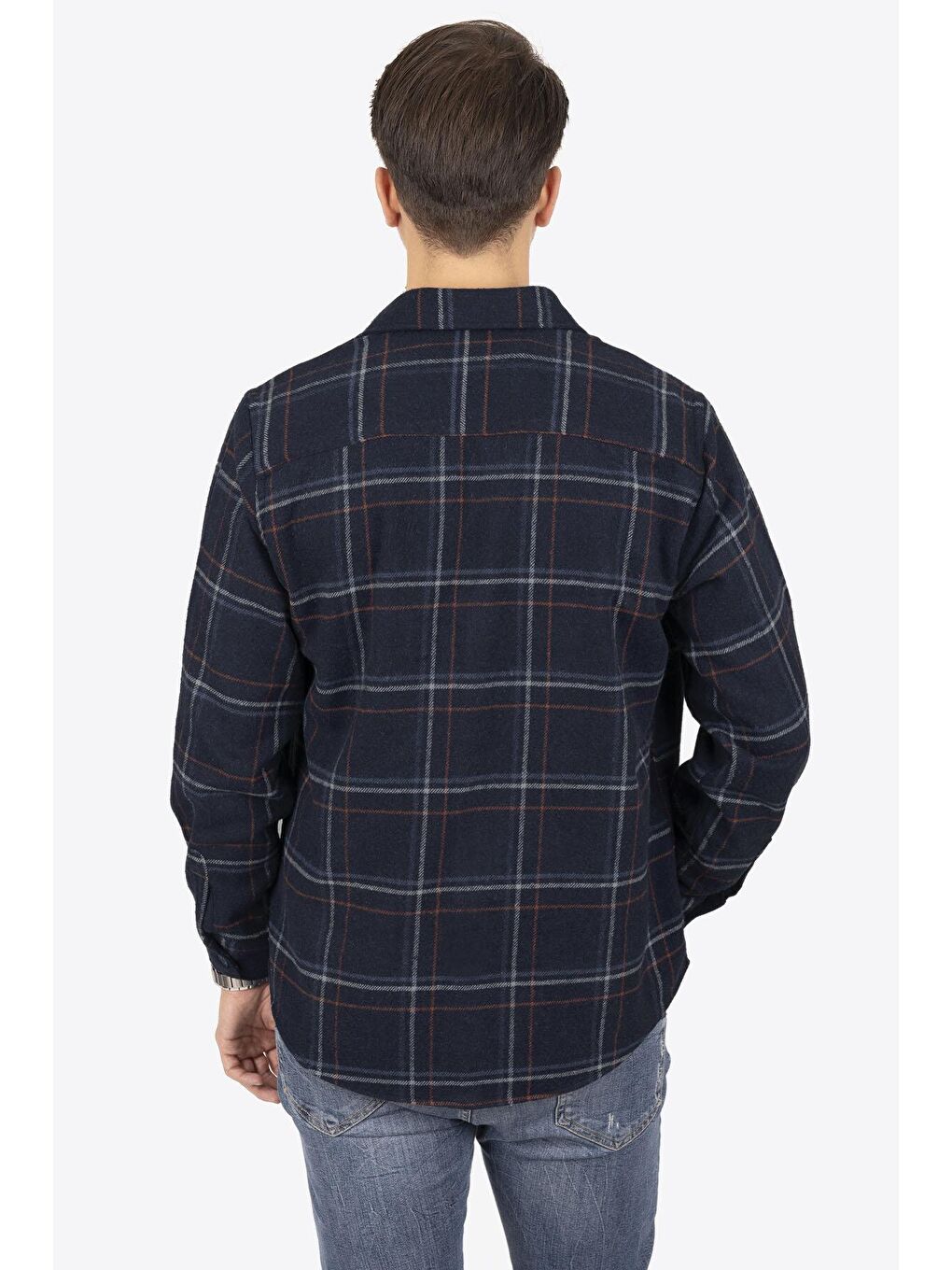 Lacivert Mavi Çizgili Oversize (Geniş Kalıp) Kalın %100 Pamuk Erkek Oduncu Gömlek-5