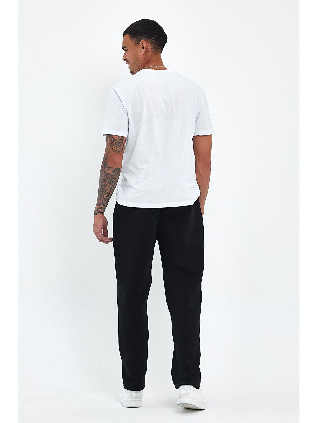 Siyah Erkek İçi Polarlı 3 iplik Kalın New York Baskılı Büyük Beden Eşofman Altı SPR25EA97-1