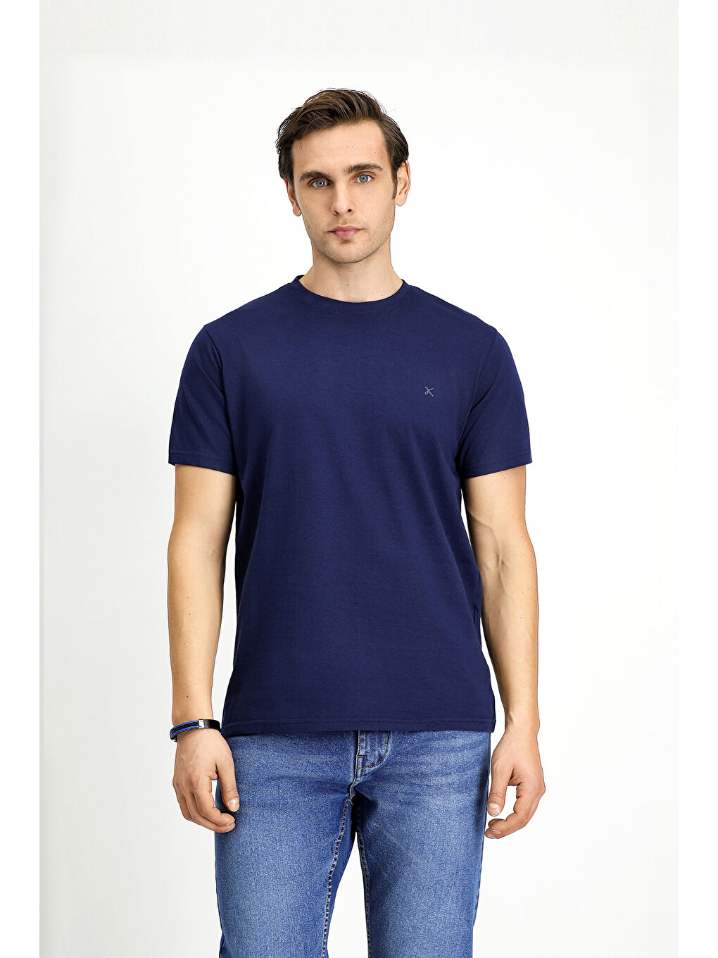 Beyaz Bisiklet Yaka Slim Fit Dar Kesim Pamuk 3'lü %100 Pamuk Tişört Seti-3