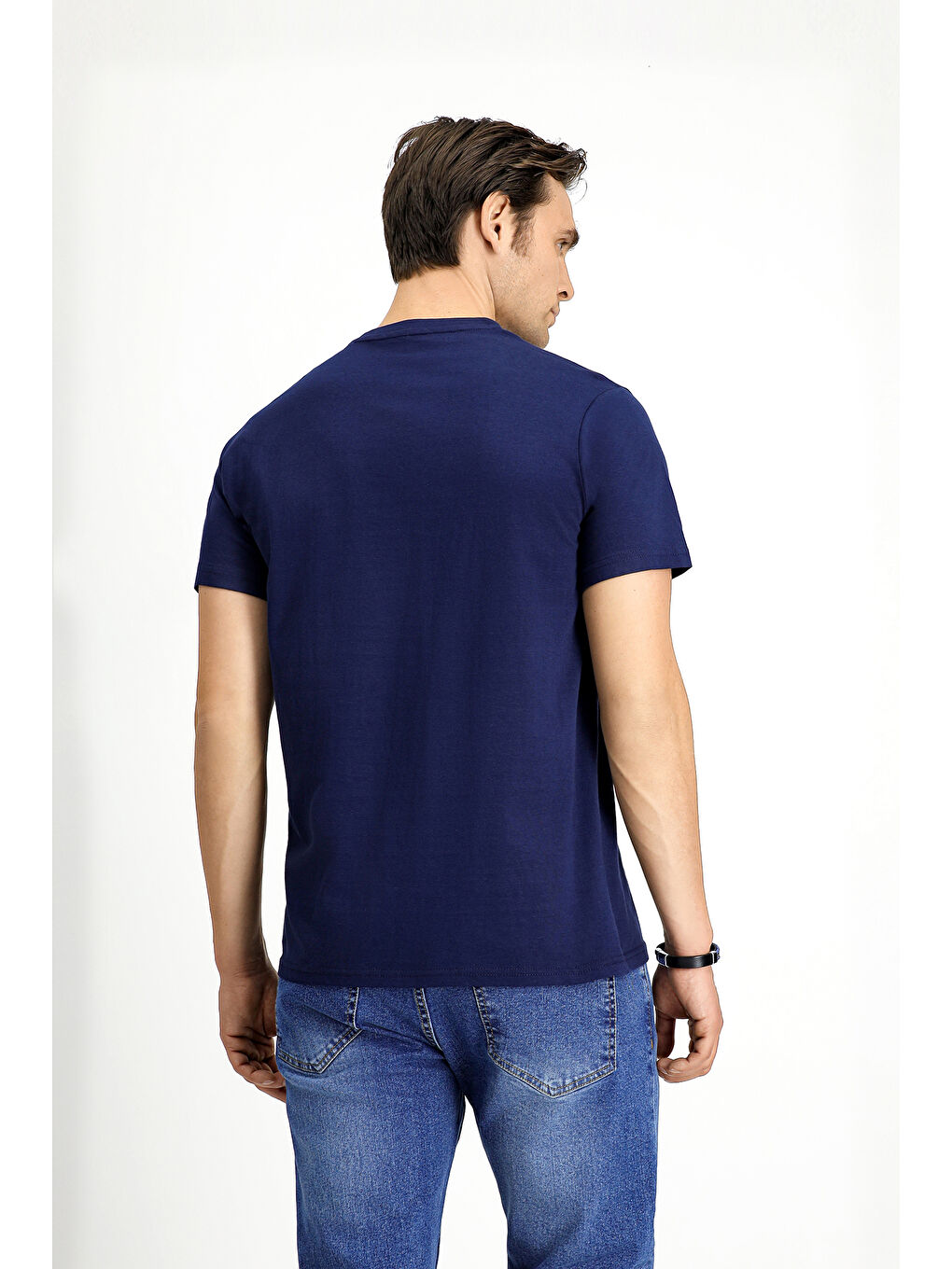 Beyaz Bisiklet Yaka Slim Fit Dar Kesim Pamuk 3'lü %100 Pamuk Tişört Seti-4