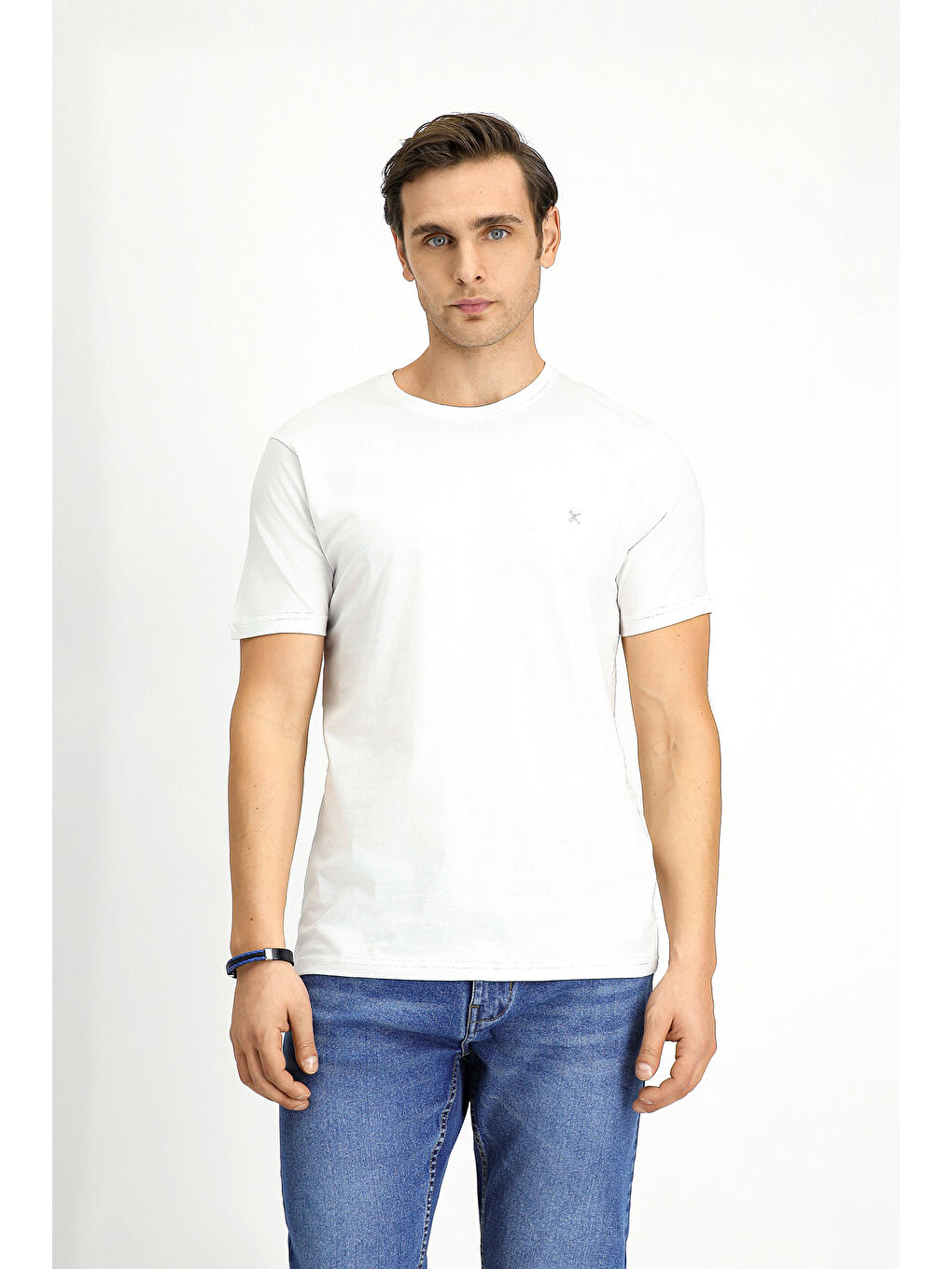 Beyaz Bisiklet Yaka Slim Fit Dar Kesim Pamuk 3'lü %100 Pamuk Tişört Seti-5