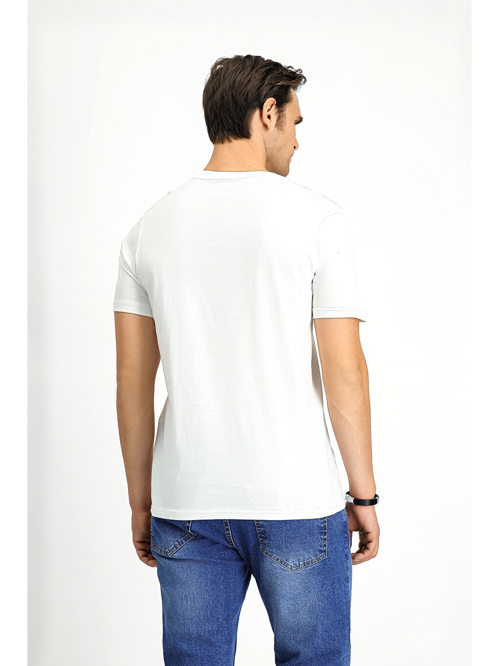 Beyaz Bisiklet Yaka Slim Fit Dar Kesim Pamuk 3'lü %100 Pamuk Tişört Seti-6