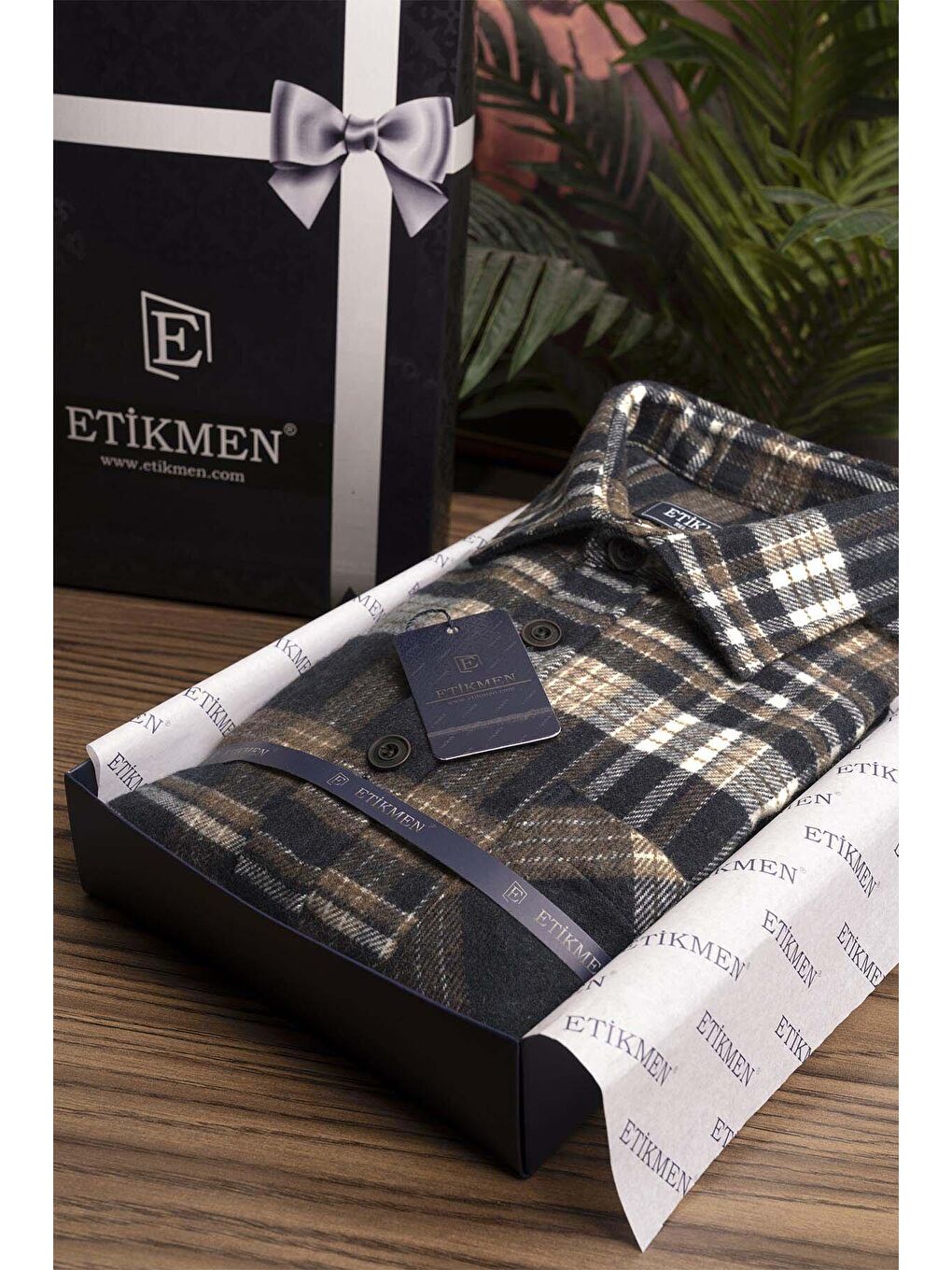 Lacivert Kahve Oversize (Geniş Kalıp) Kalın %100 Pamuk Erkek Oduncu Gömlek-6