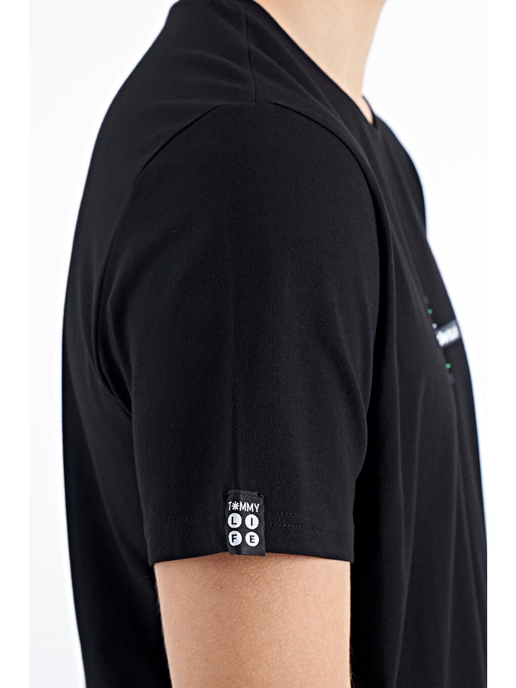 Siyah Baskılı O Yaka Standart Kalıp Erkek Tişört - 88212-2