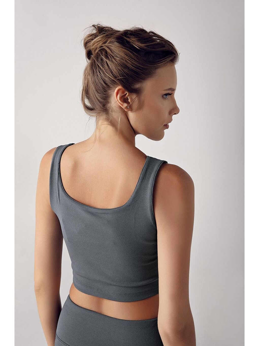 Antrasit Kalın Askılı Crop Top Fitilli Spor Büstiyer C02-1