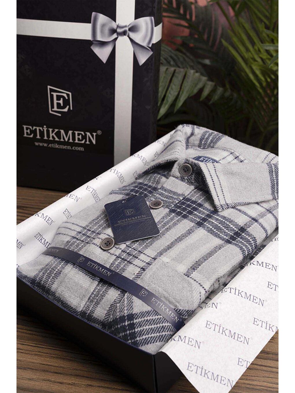 Gri Lacivert Oversize (Geniş Kalıp) Kalın %100 Pamuk Erkek Oduncu Gömlek-6