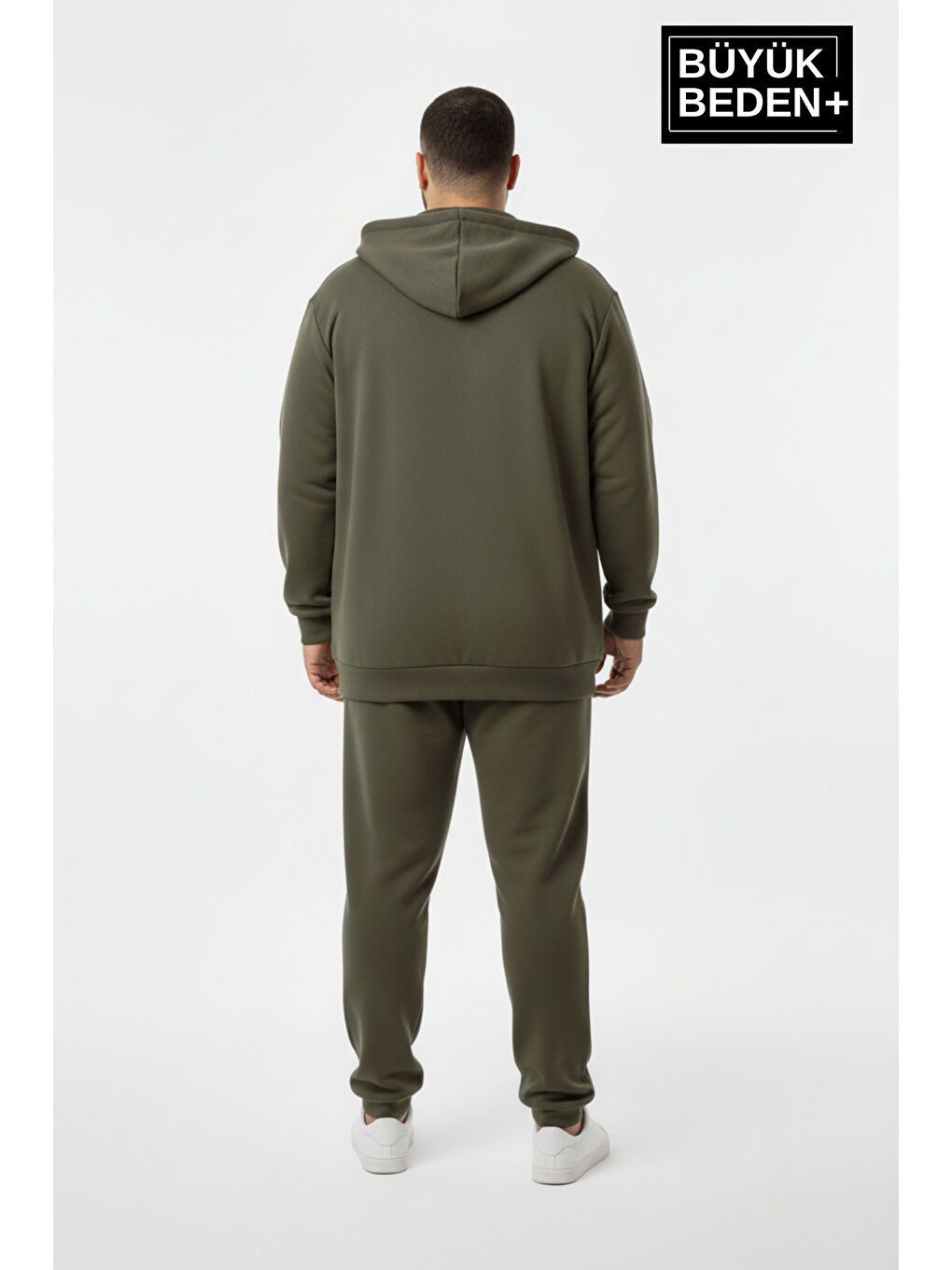 Haki Erkek Büyük Beden Fermuarlı Kapüşonlu Sweatshirt Hırka - Rahat Kalıp SPR26BHR960-2