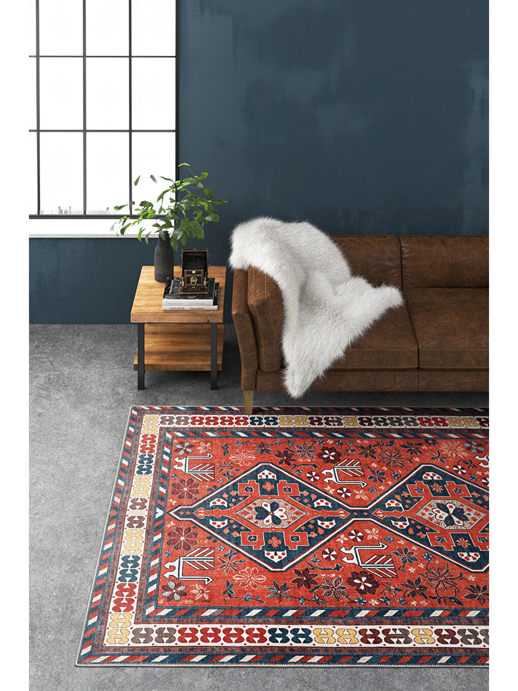 Kırmızı Dekoratif Özel Tasarım Yıkanabilir İnce Kaymaz Tabanlı Modern Halı KECE FR27-1