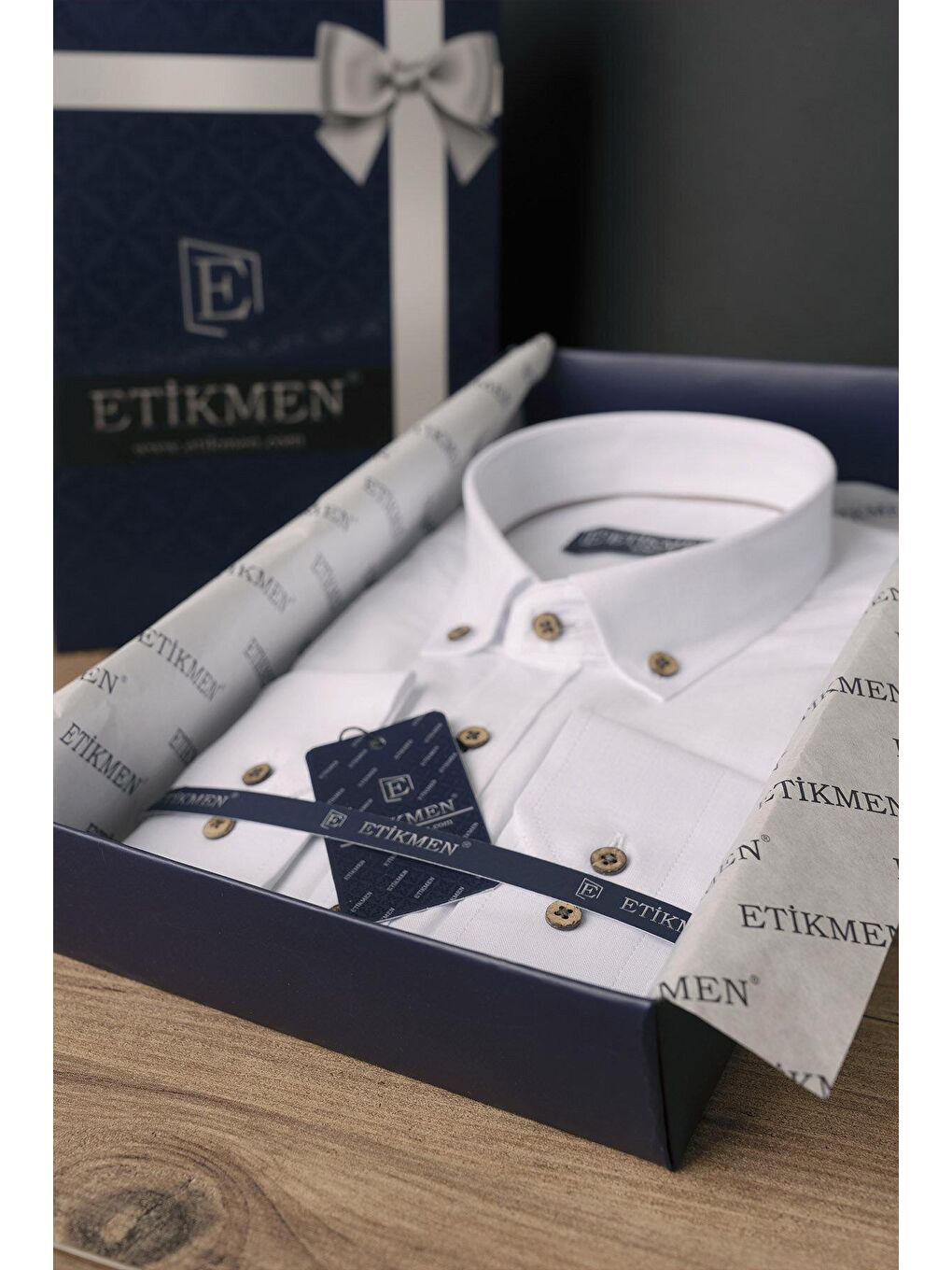 Beyaz Kahve Düğmeli Slimfit Erkek Gömlek-6