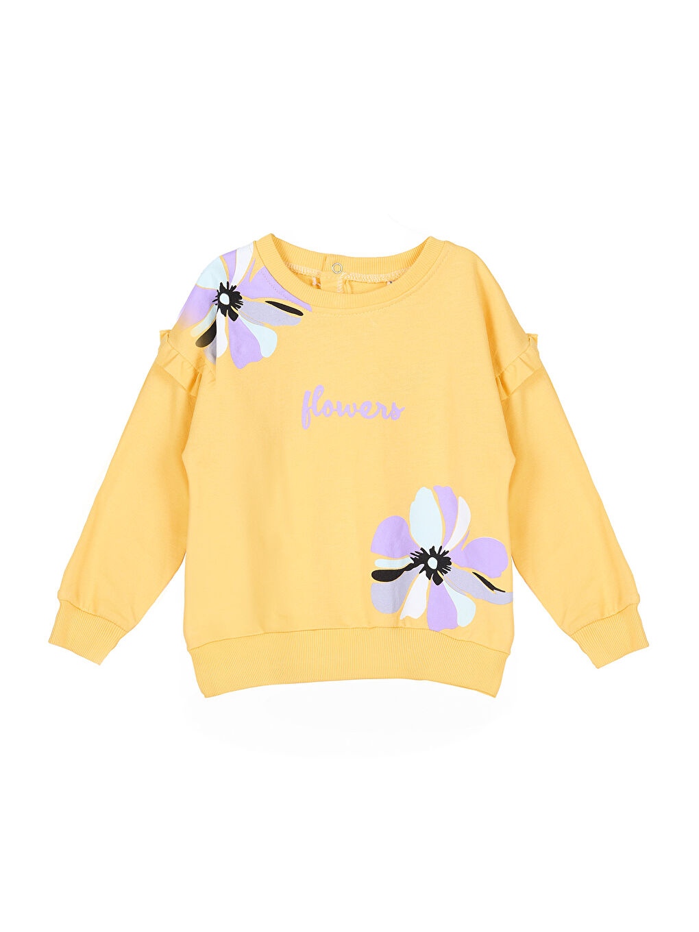 KİKO Sarı Flower Baskı Kız Bebek Sweatshirt Eşofman 2'Li Takım